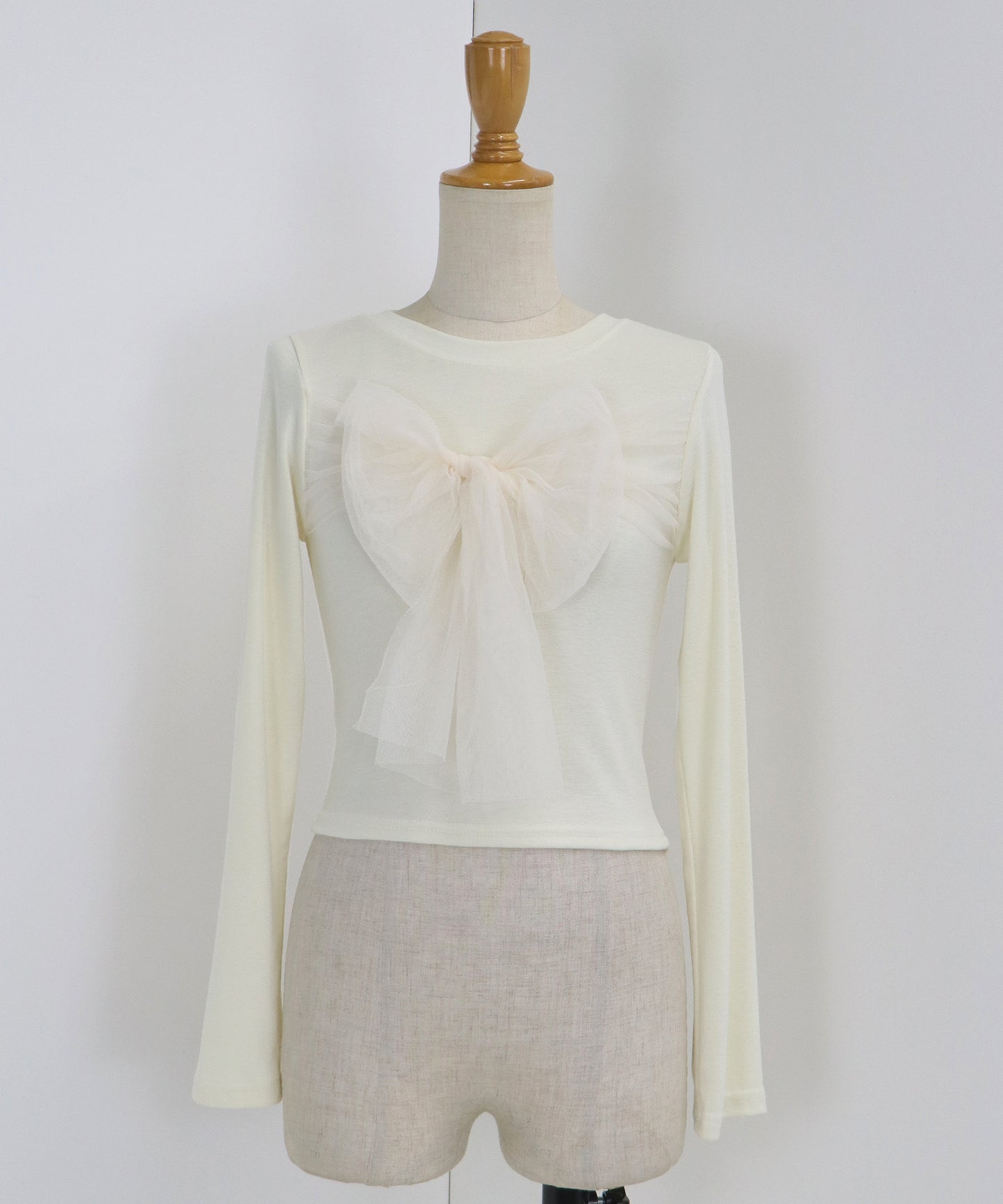 【SALE】チュールビッグリボン長袖Tシャツ