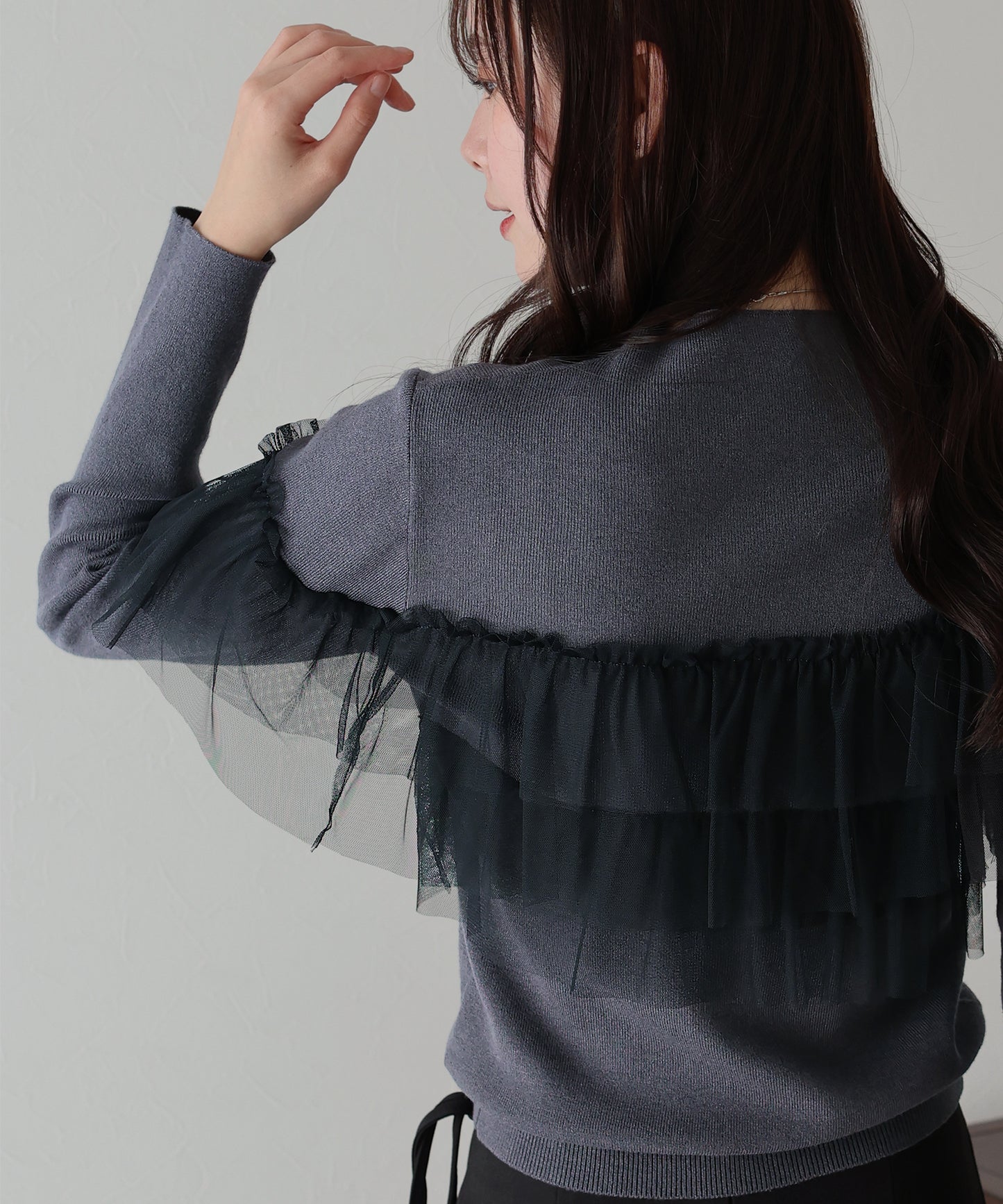 【TIME SALE】フリルチュール長袖ニット