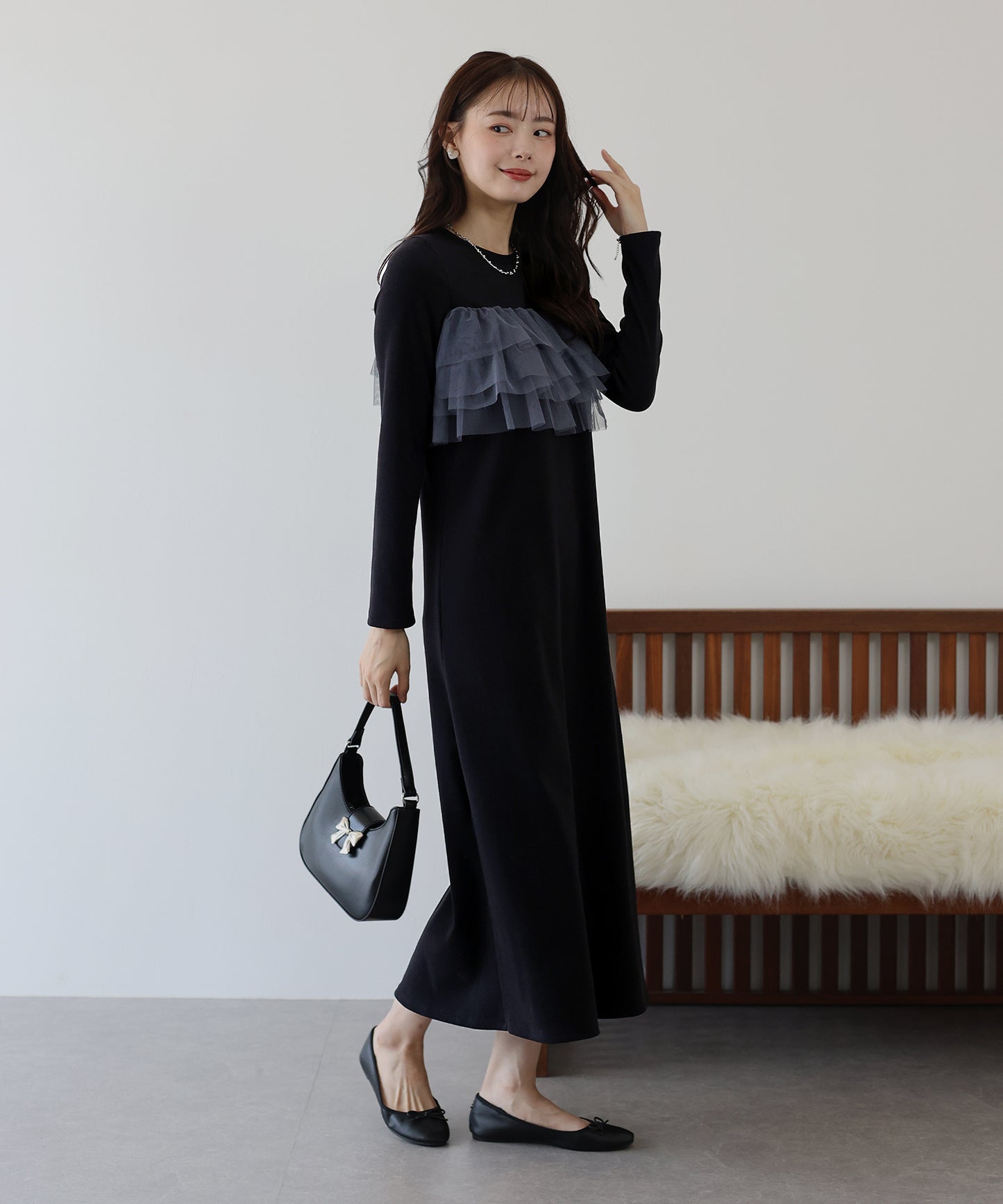 フリルチュールレイヤードワンピース