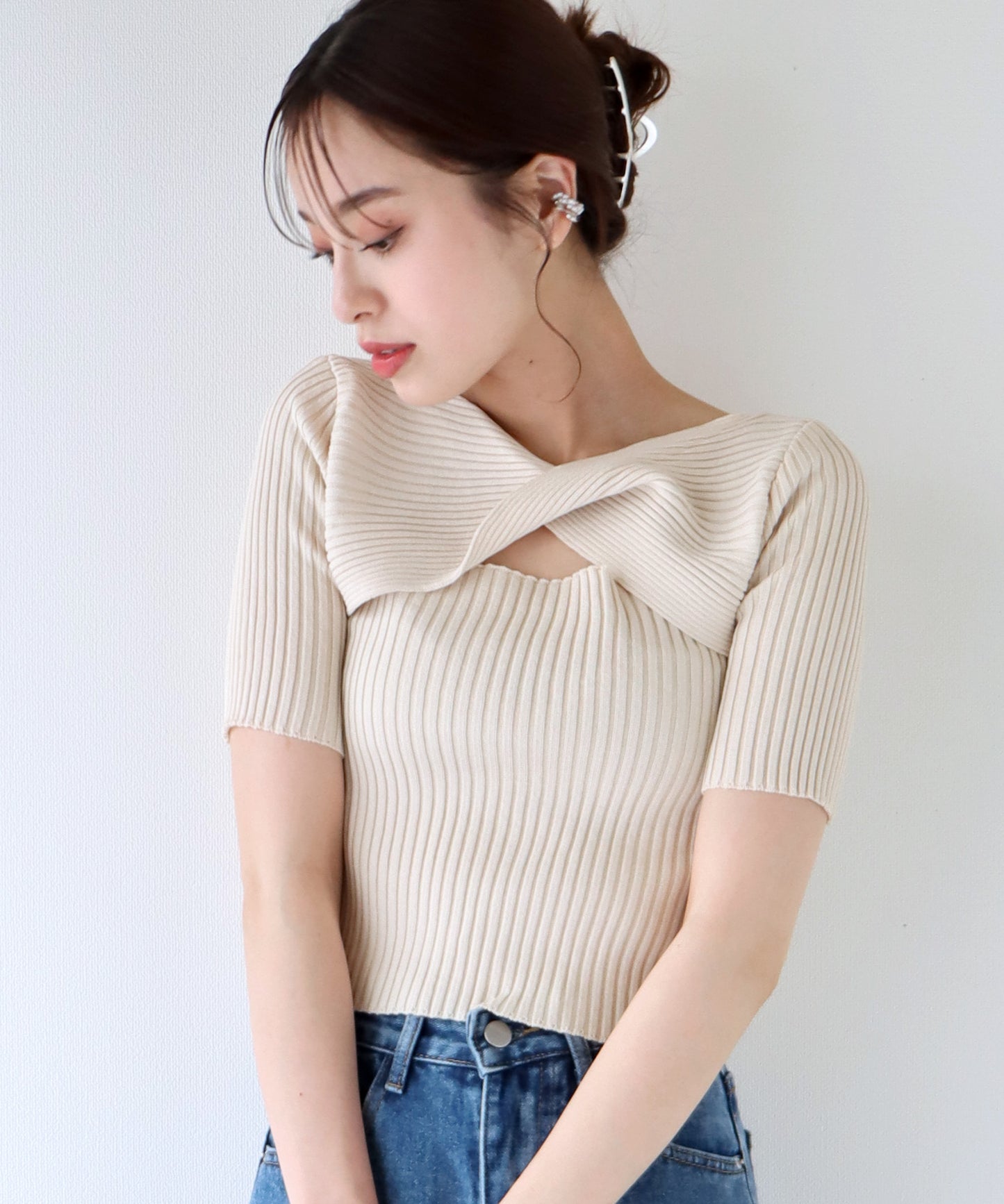 【SALE】オープンネックサマーニットトップス【ネコポス】
