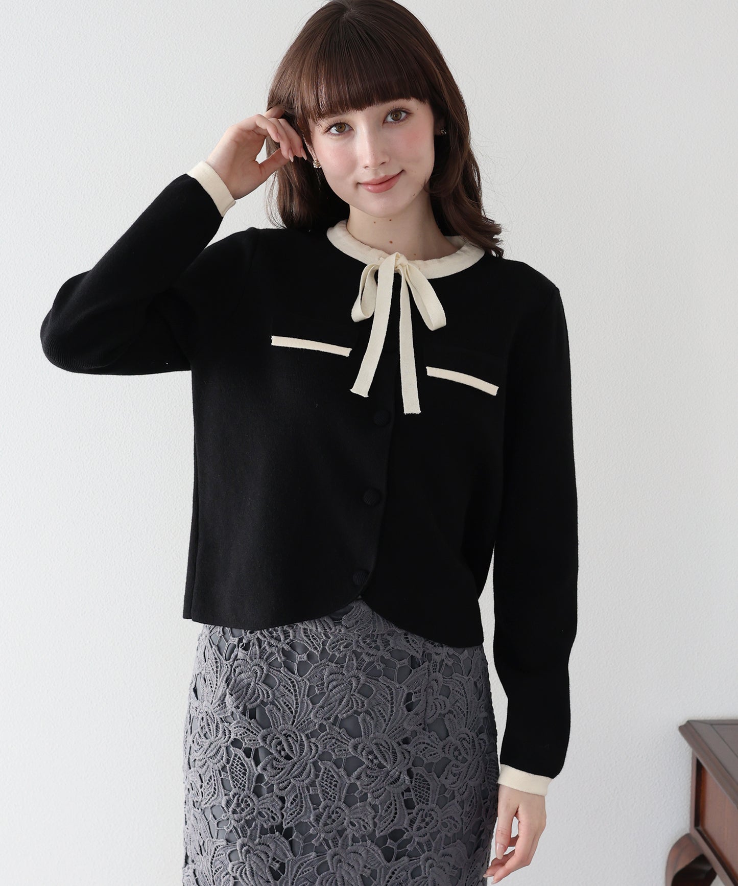 【早割5%OFF】配色リボンカーディガン