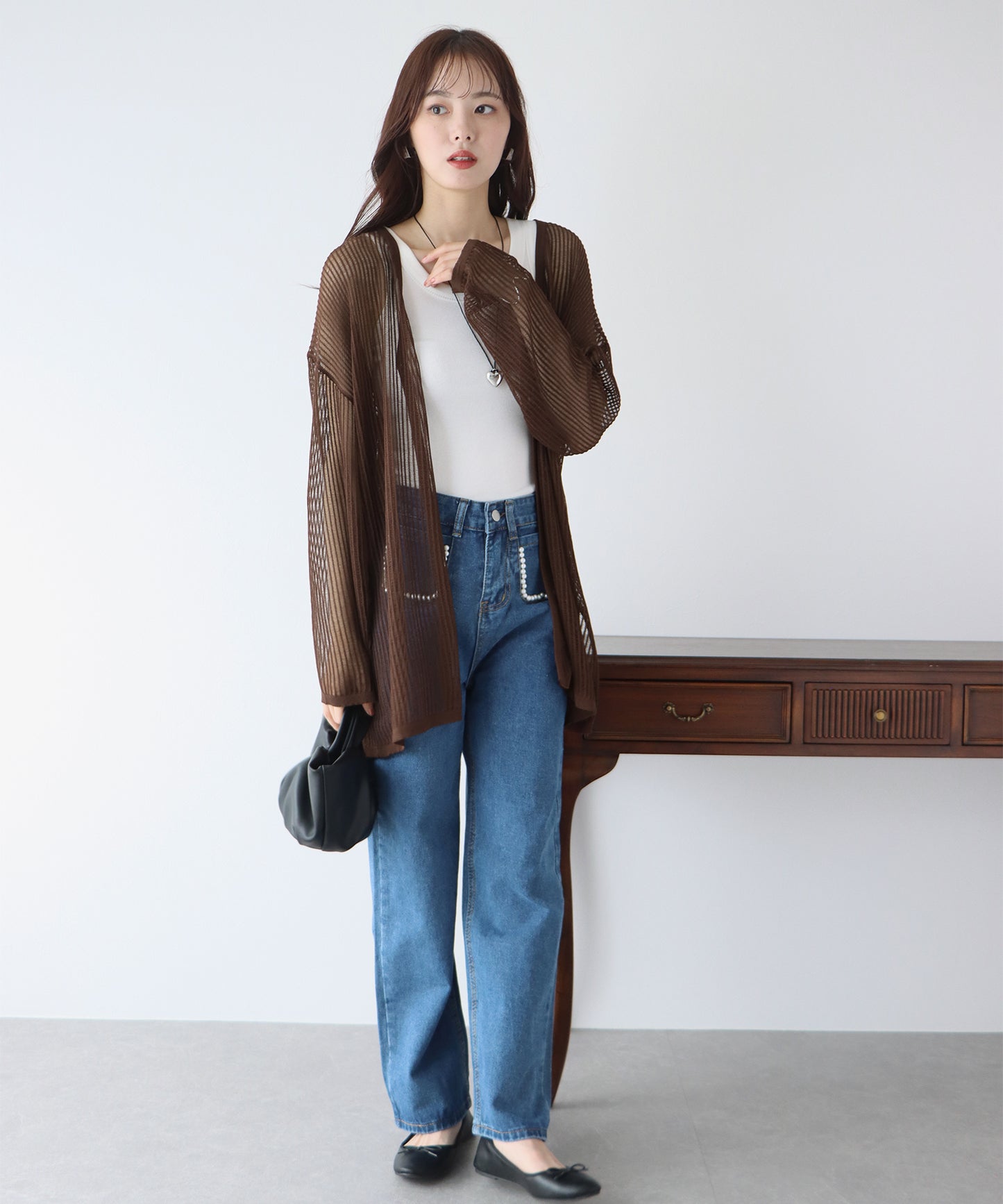 스트라이프 메쉬 가디건