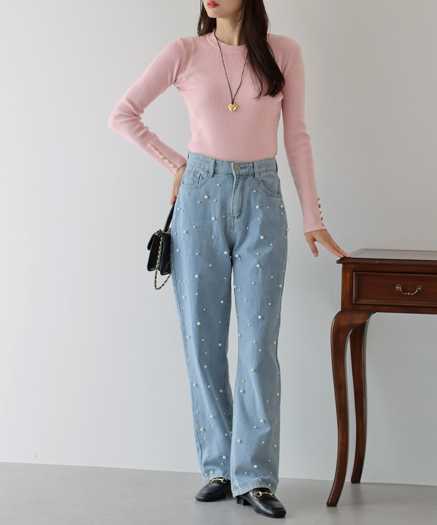 【SALE】金釦付きリブニット