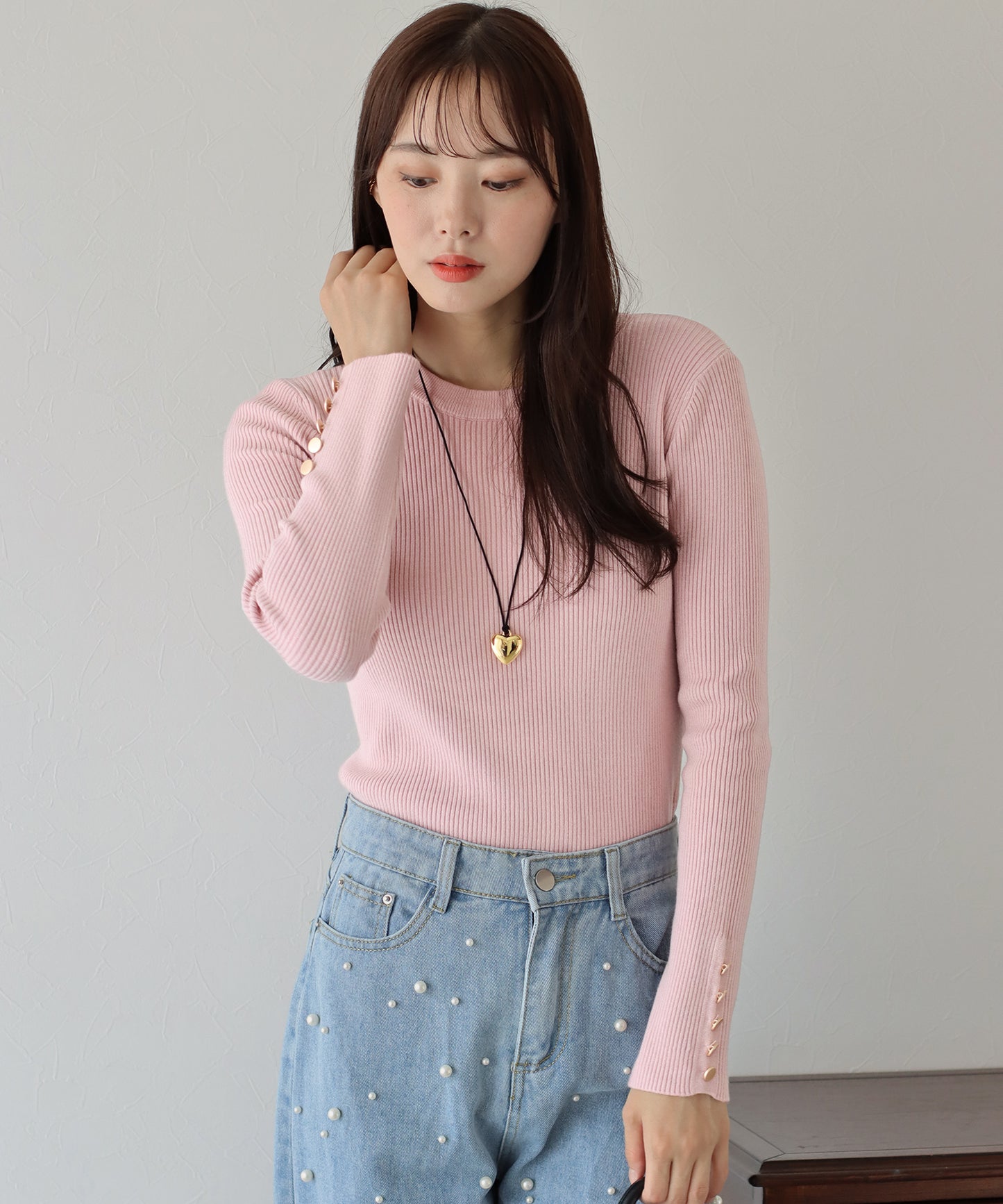 【SALE】金釦付きリブニット
