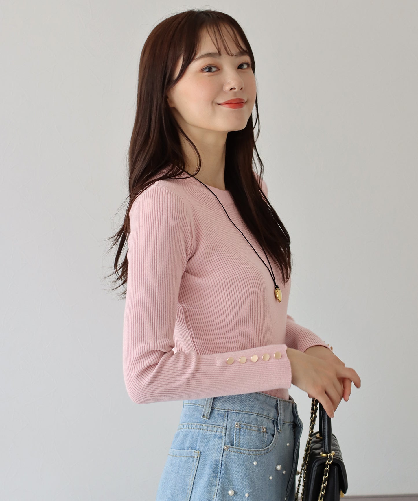 【SALE】金釦付きリブニット