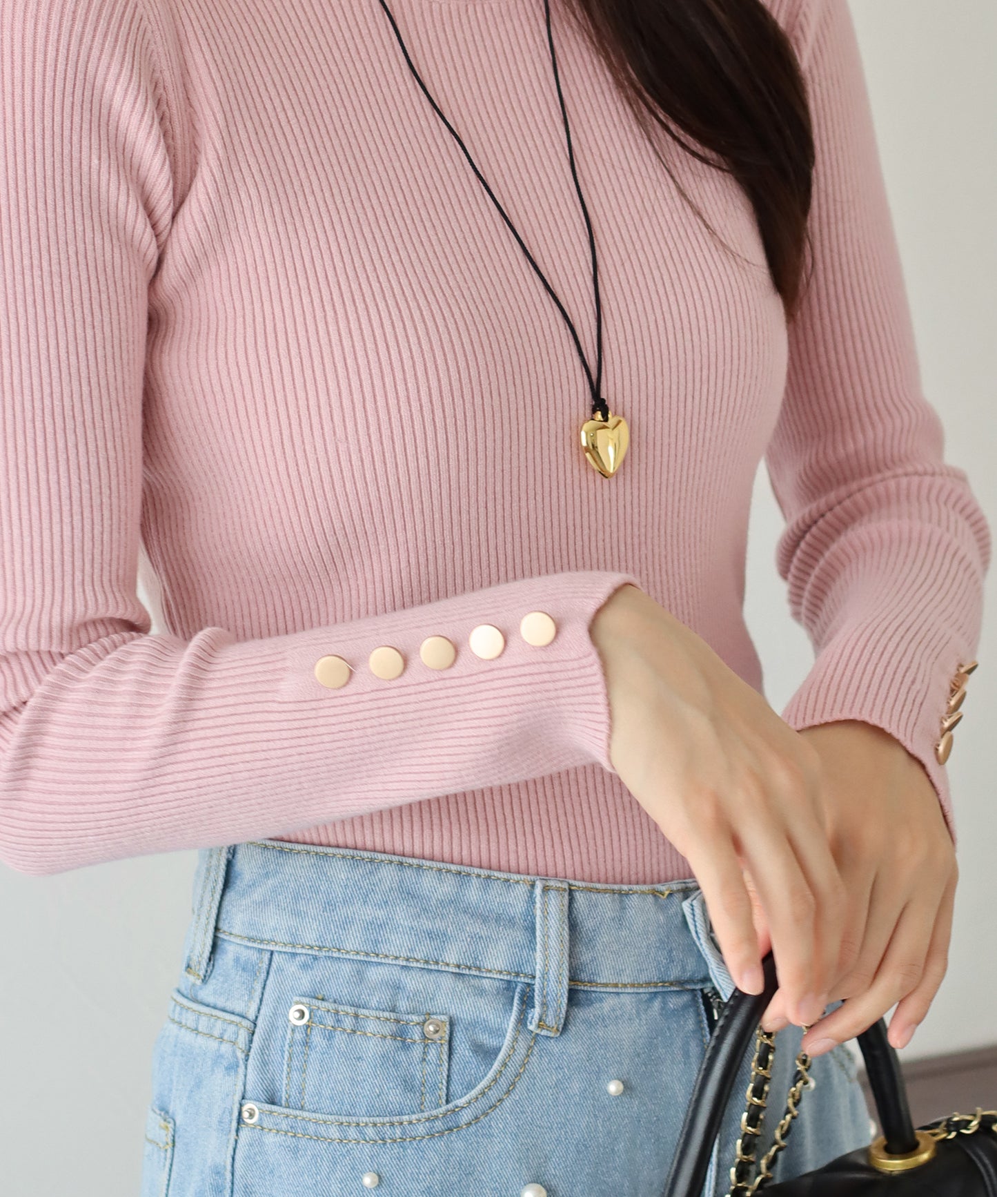 【SALE】金釦付きリブニット