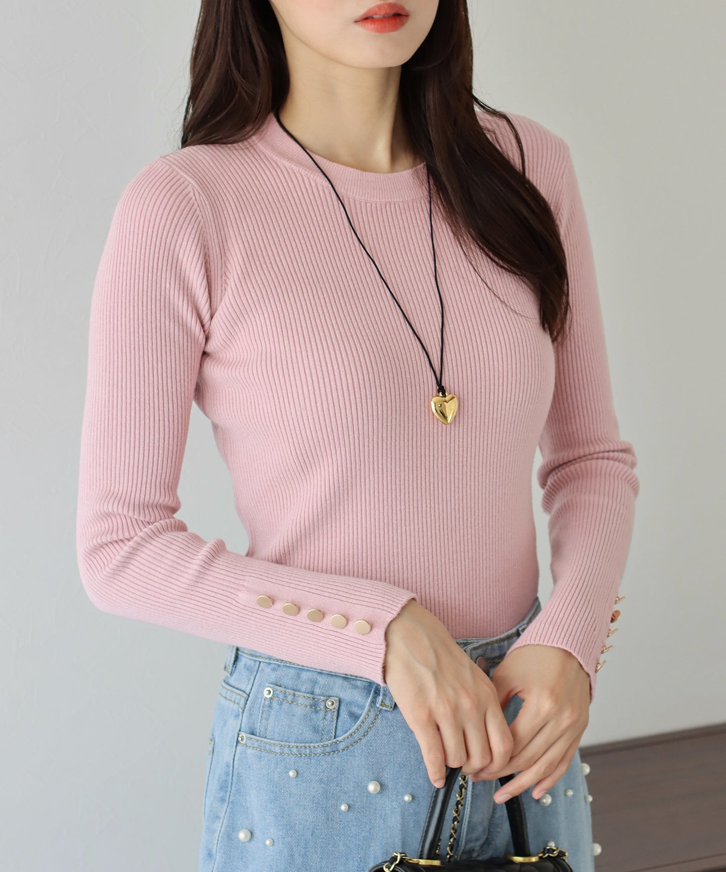 【SALE】金釦付きリブニット