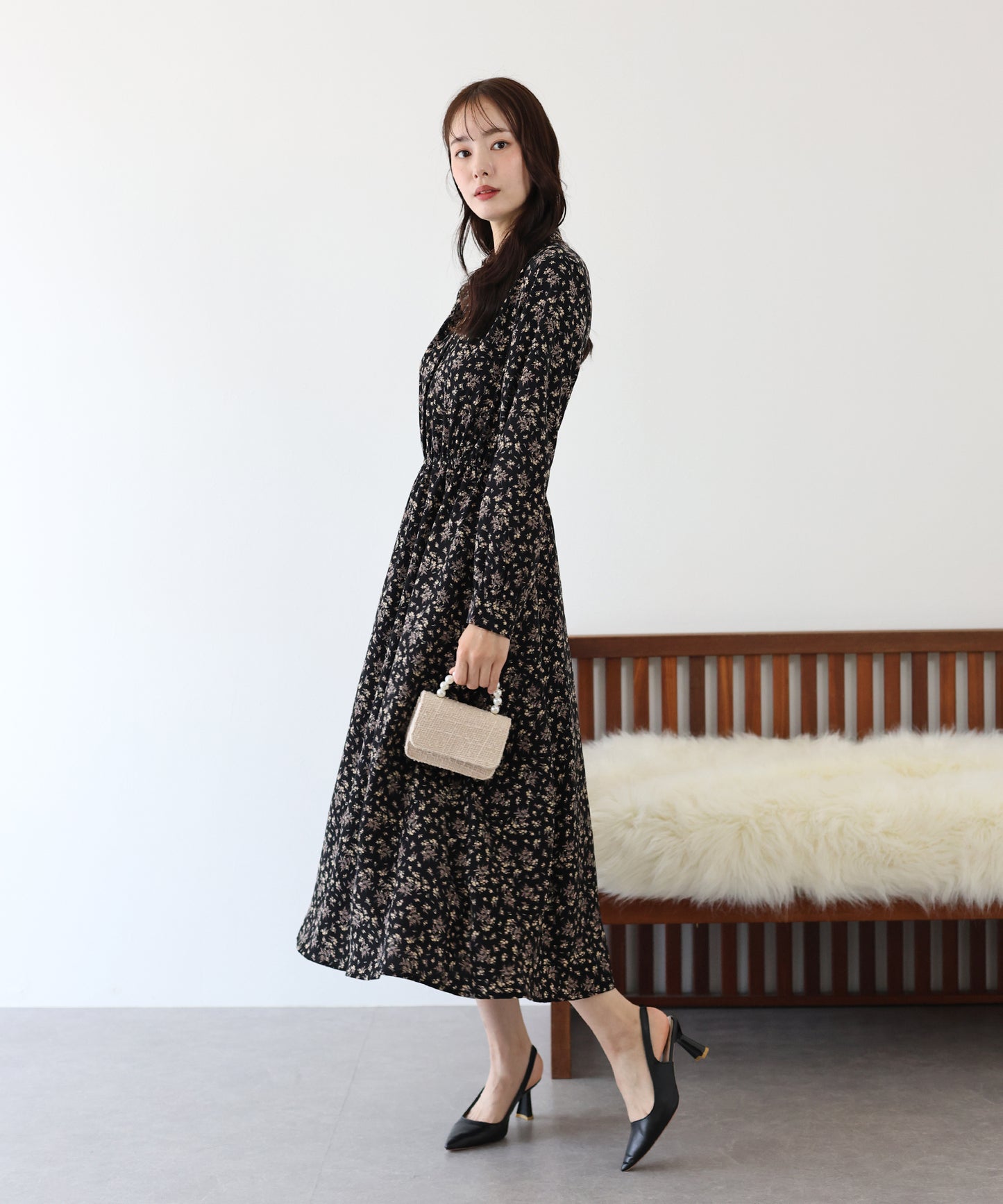 【SALE】ハイネックタックワンピース