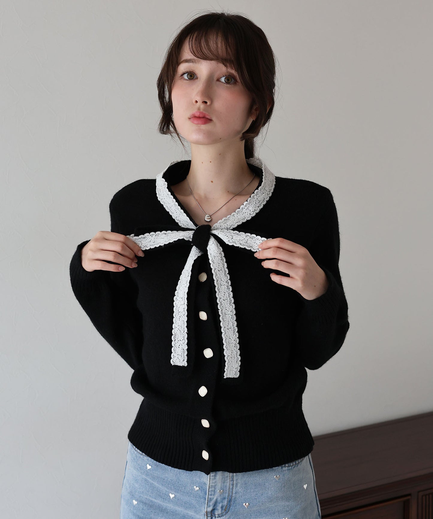 【早割5%OFF】レースリボンカーディガン