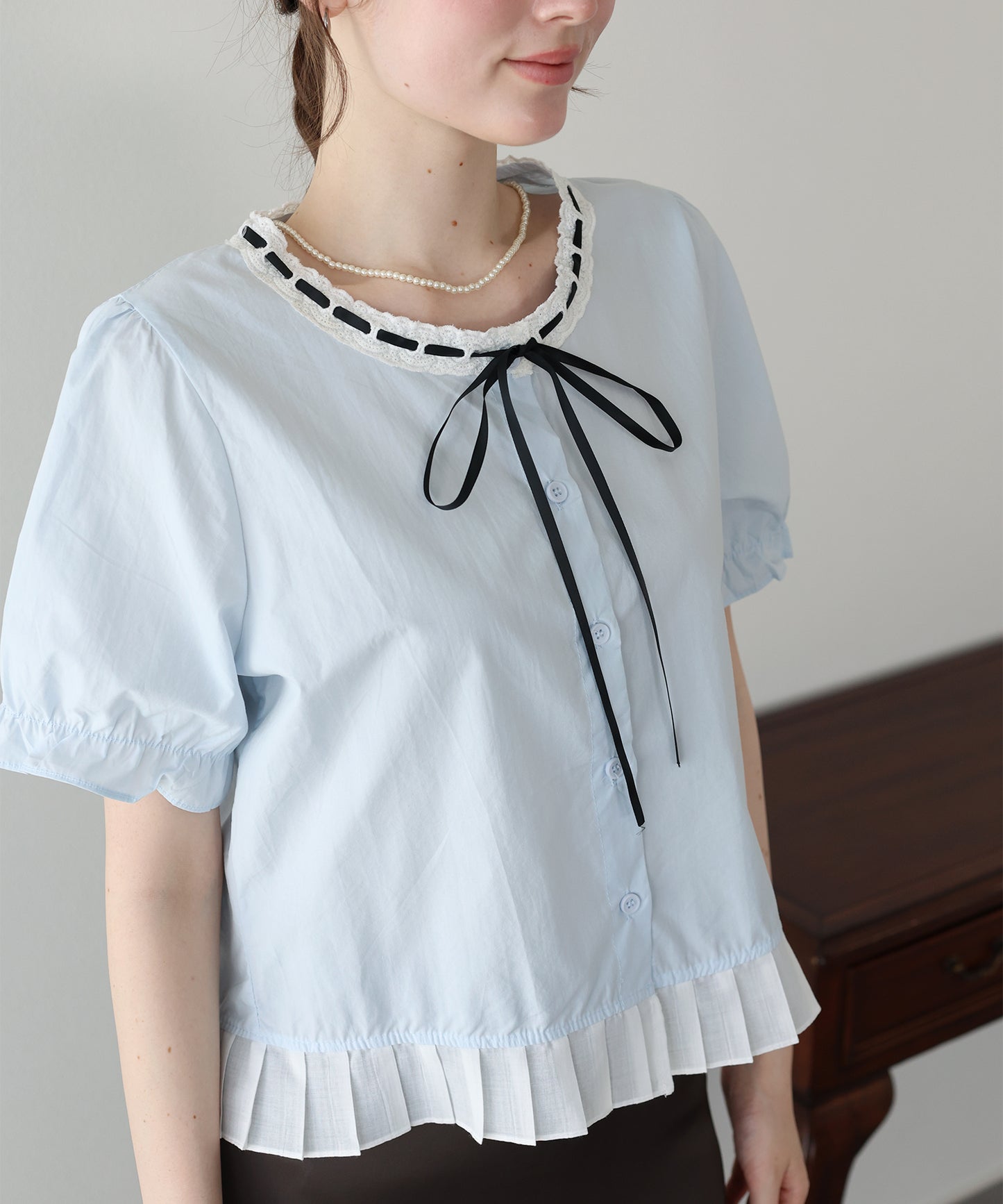 【早割5%OFF】バイカラーリボンブラウス【メール便】