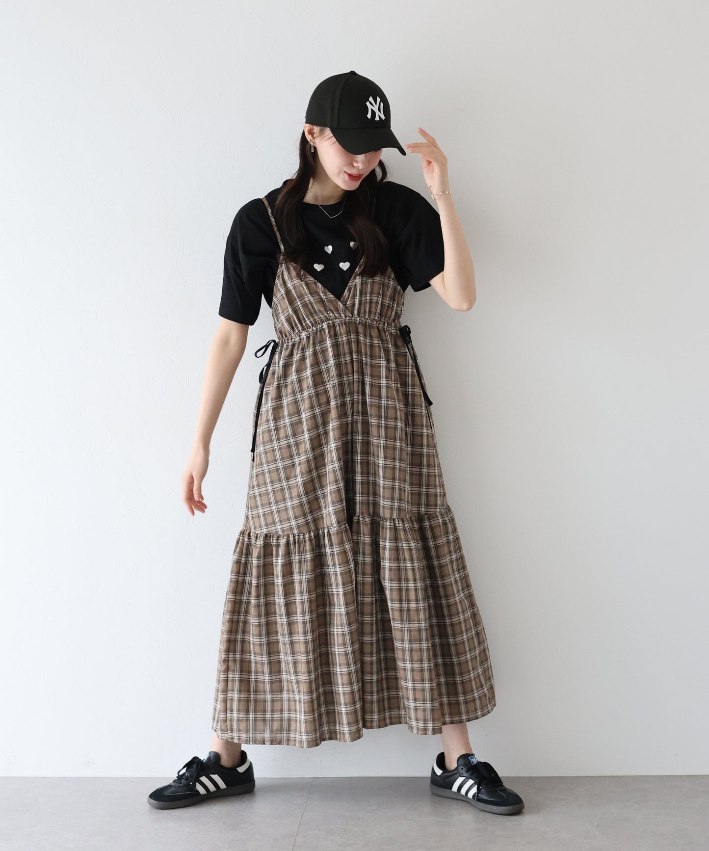 チェック柄サイドリボンキャミワンピース