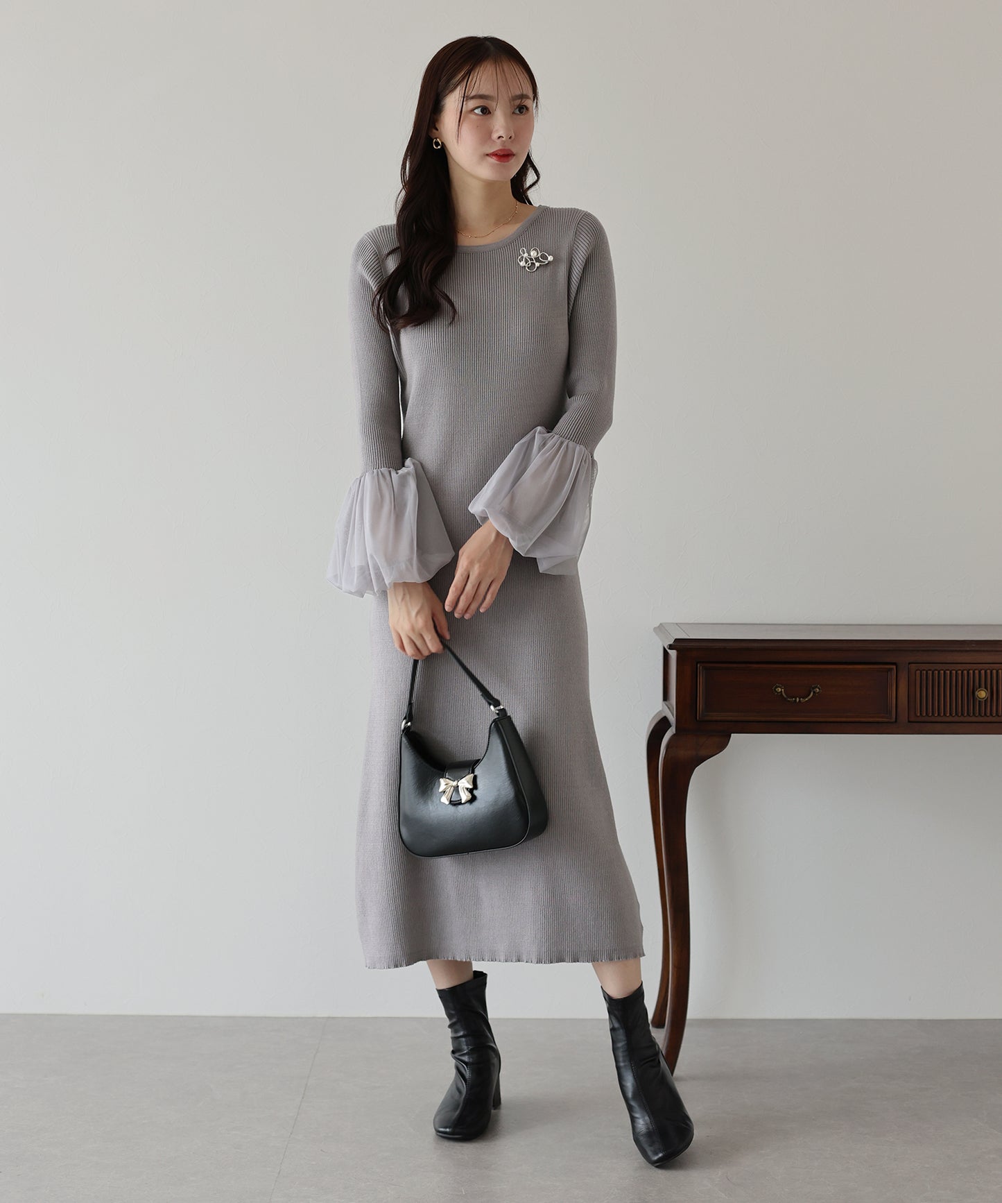 【SALE】チュールカフスニットワンピース