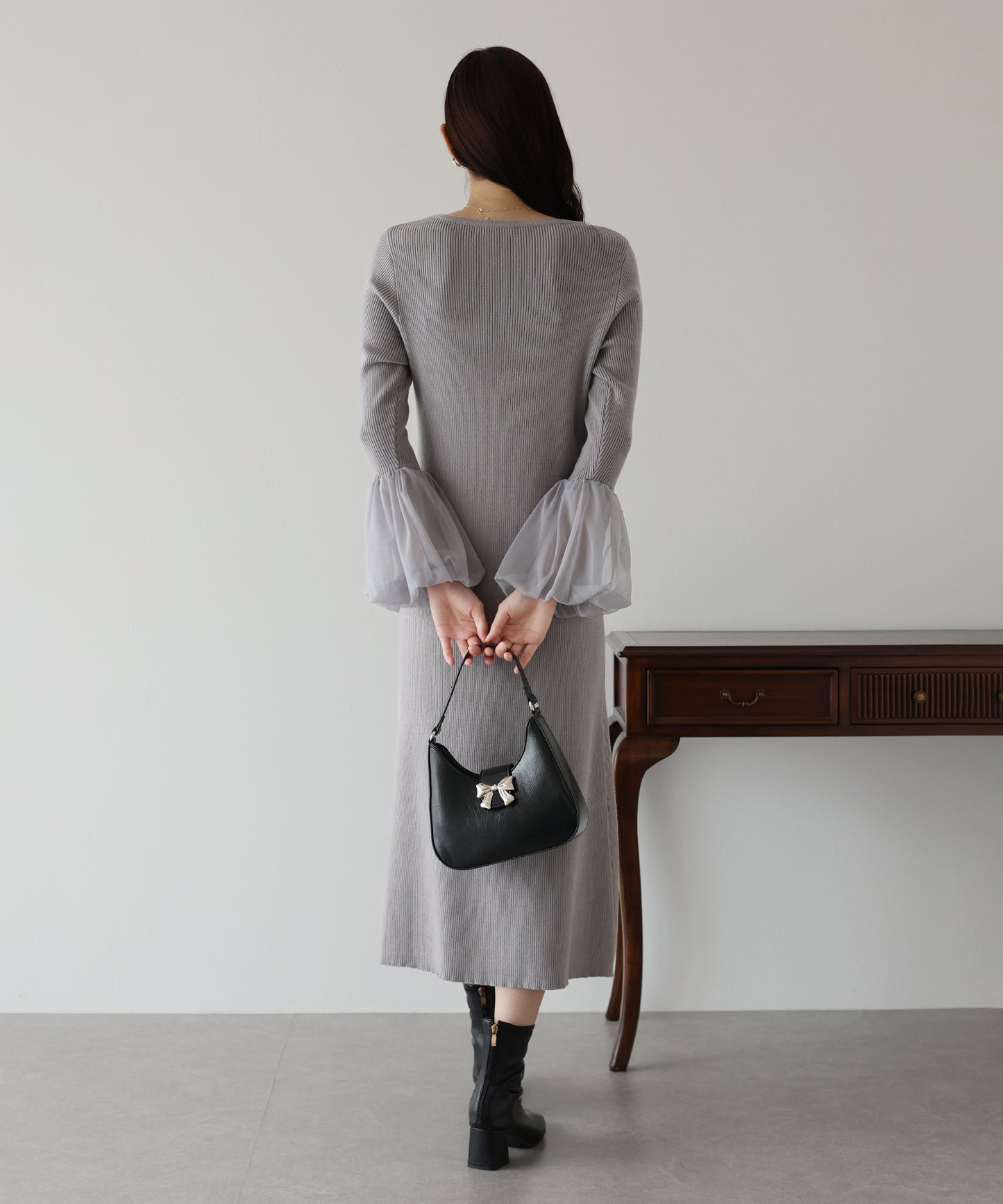 【SALE】チュールカフスニットワンピース