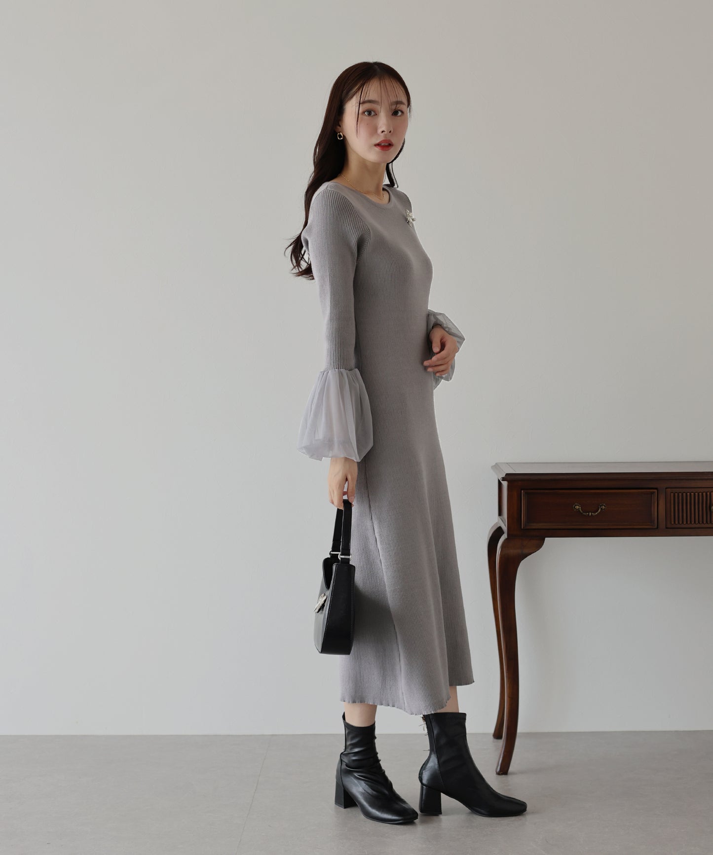 【SALE】チュールカフスニットワンピース