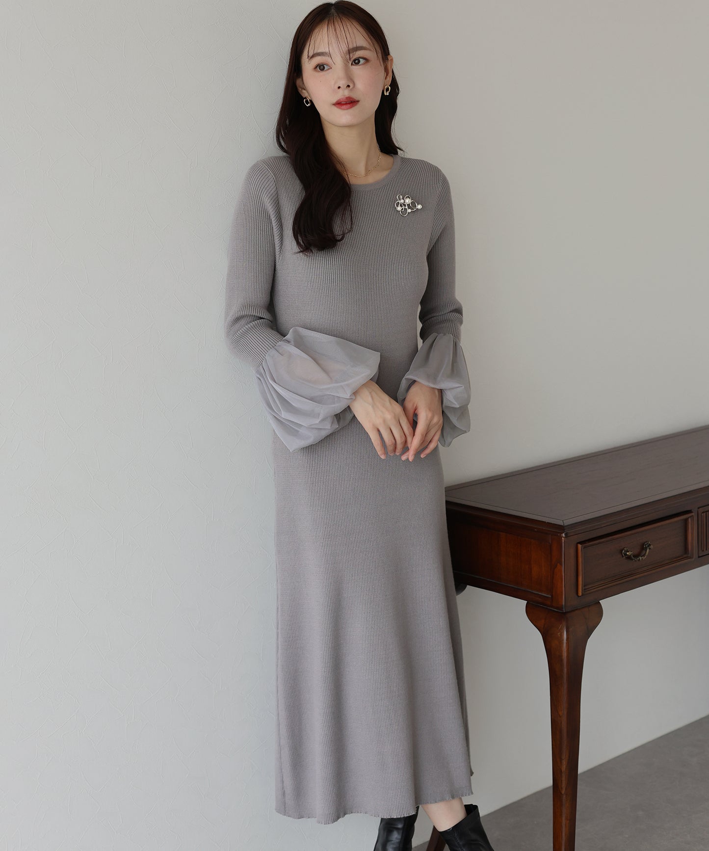 【SALE】チュールカフスニットワンピース