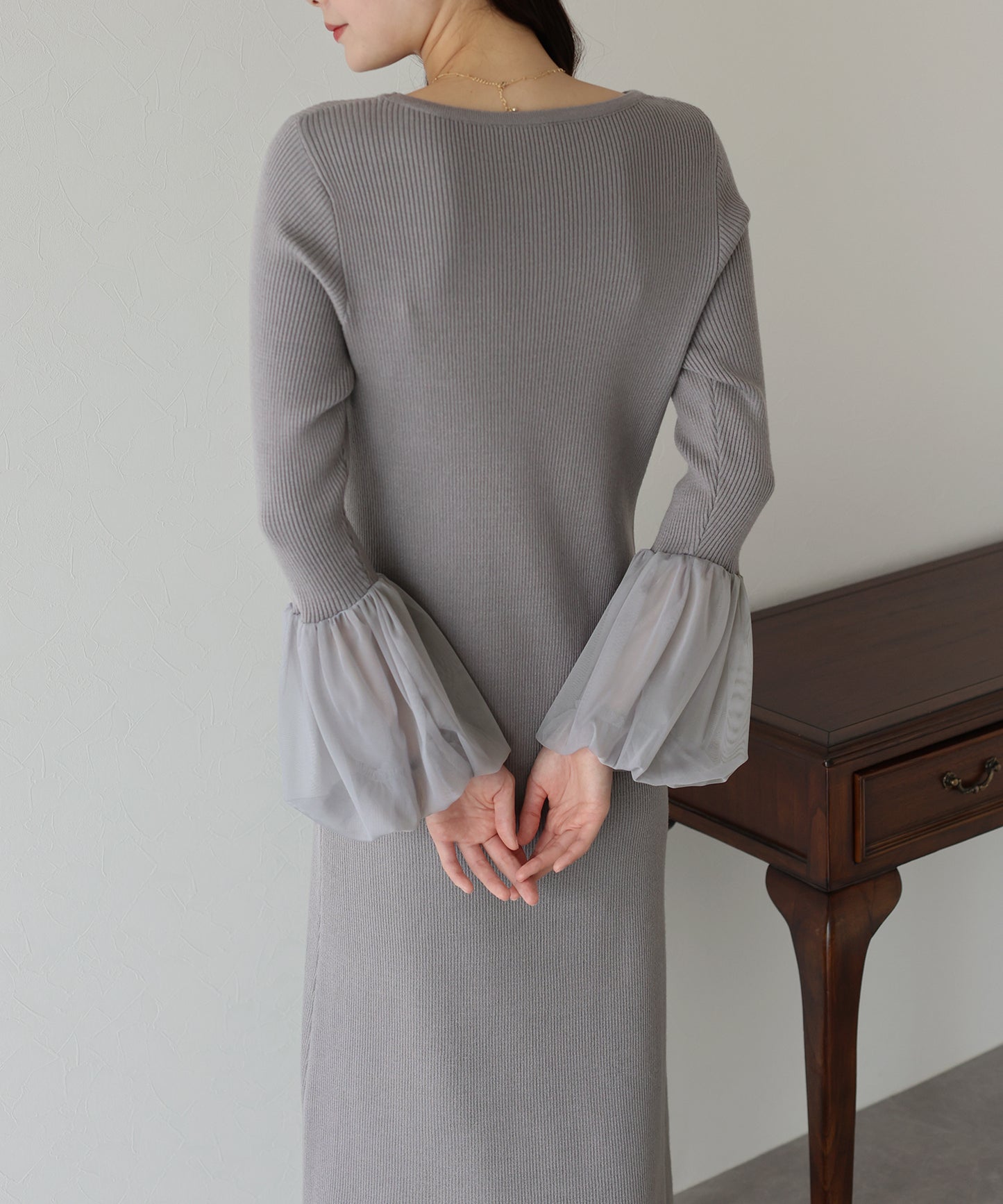 【SALE】チュールカフスニットワンピース
