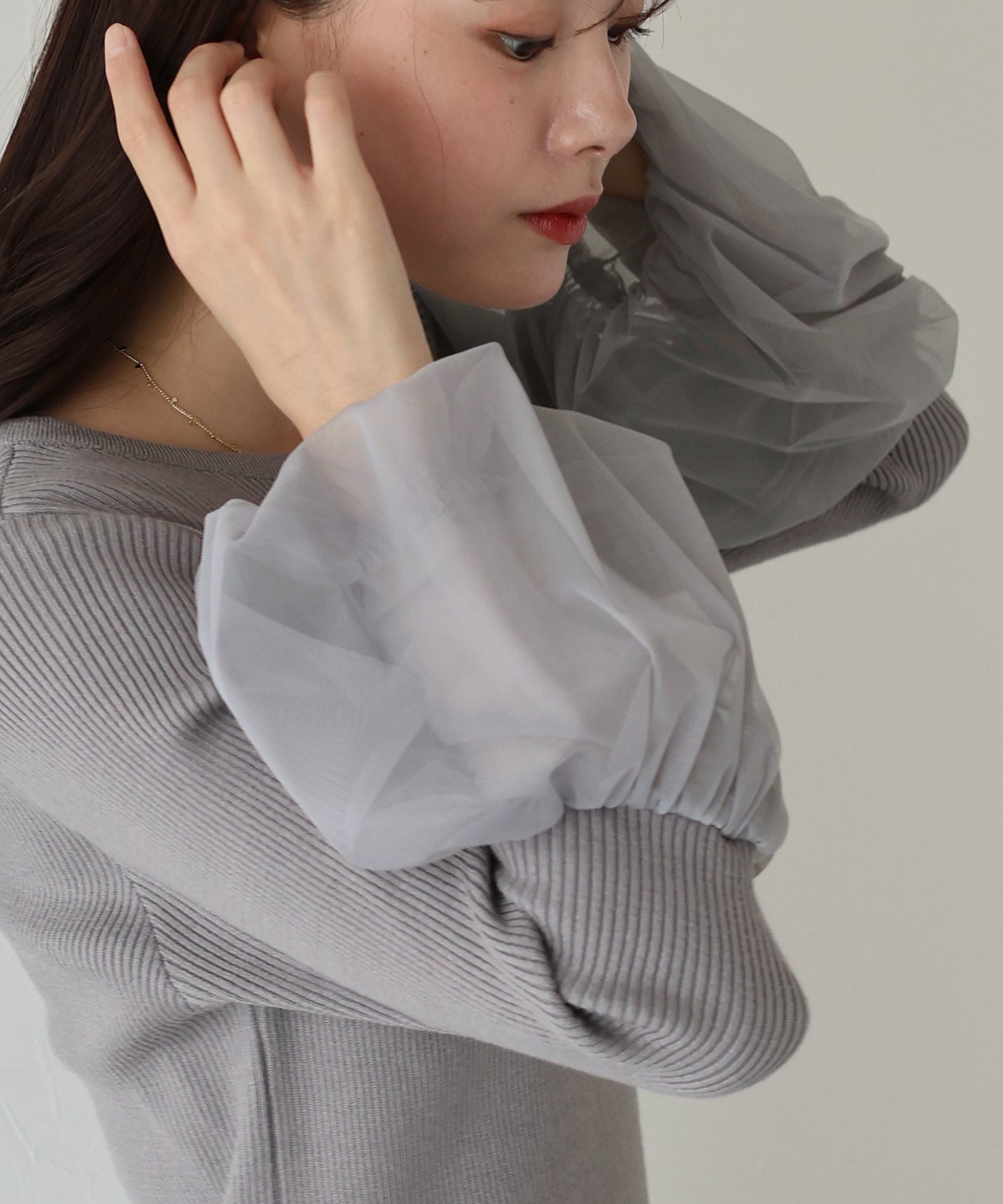 【SALE】チュールカフスニットワンピース