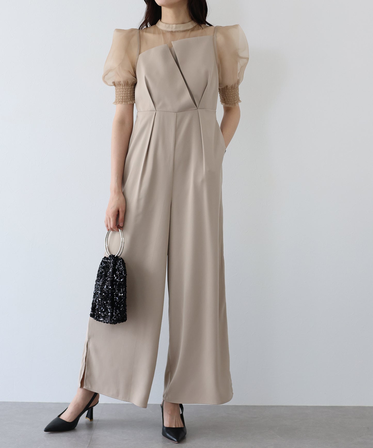 【TIME SALE】イレギュラーカットオールインワンパンツドレス