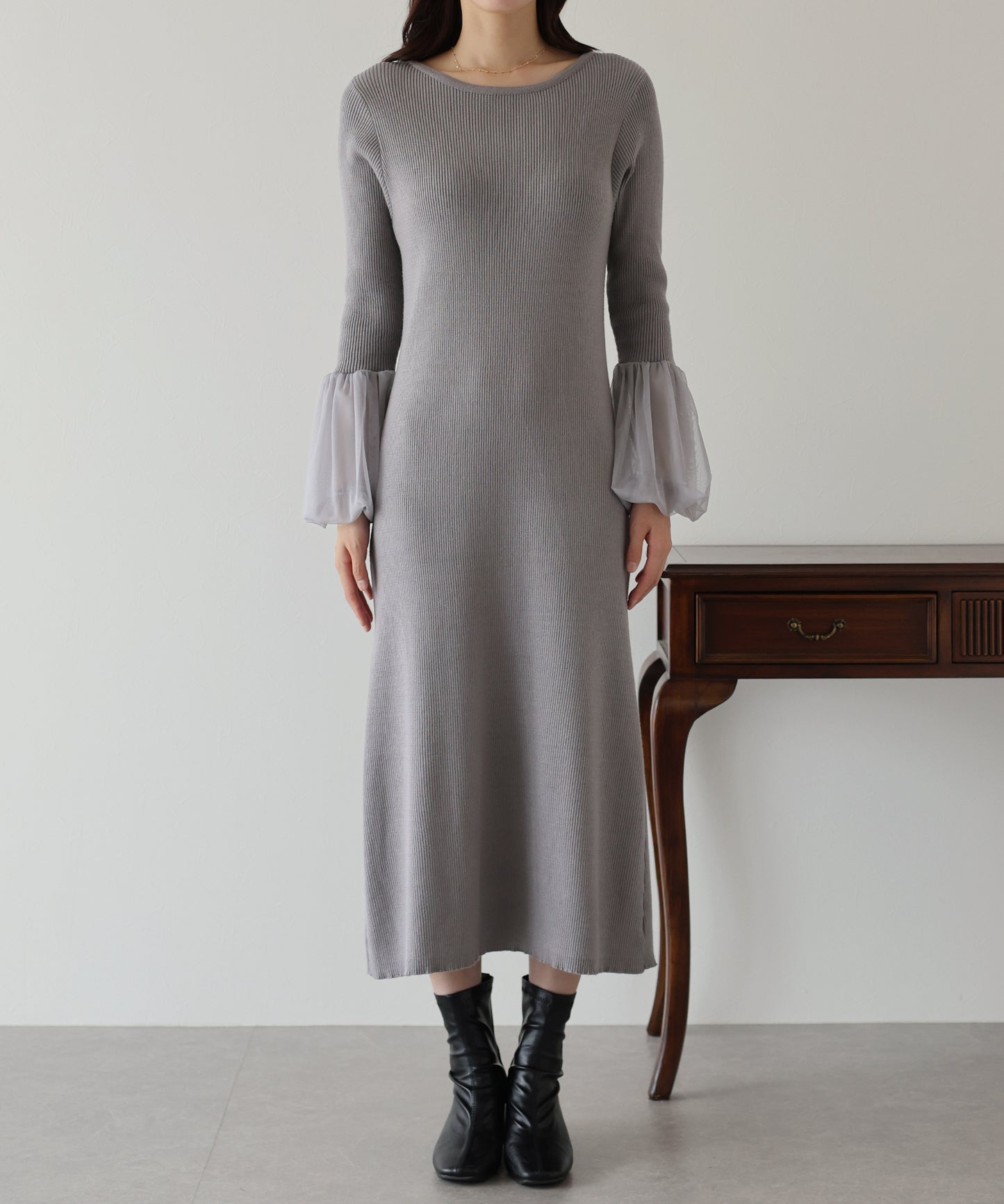 【SALE】チュールカフスニットワンピース