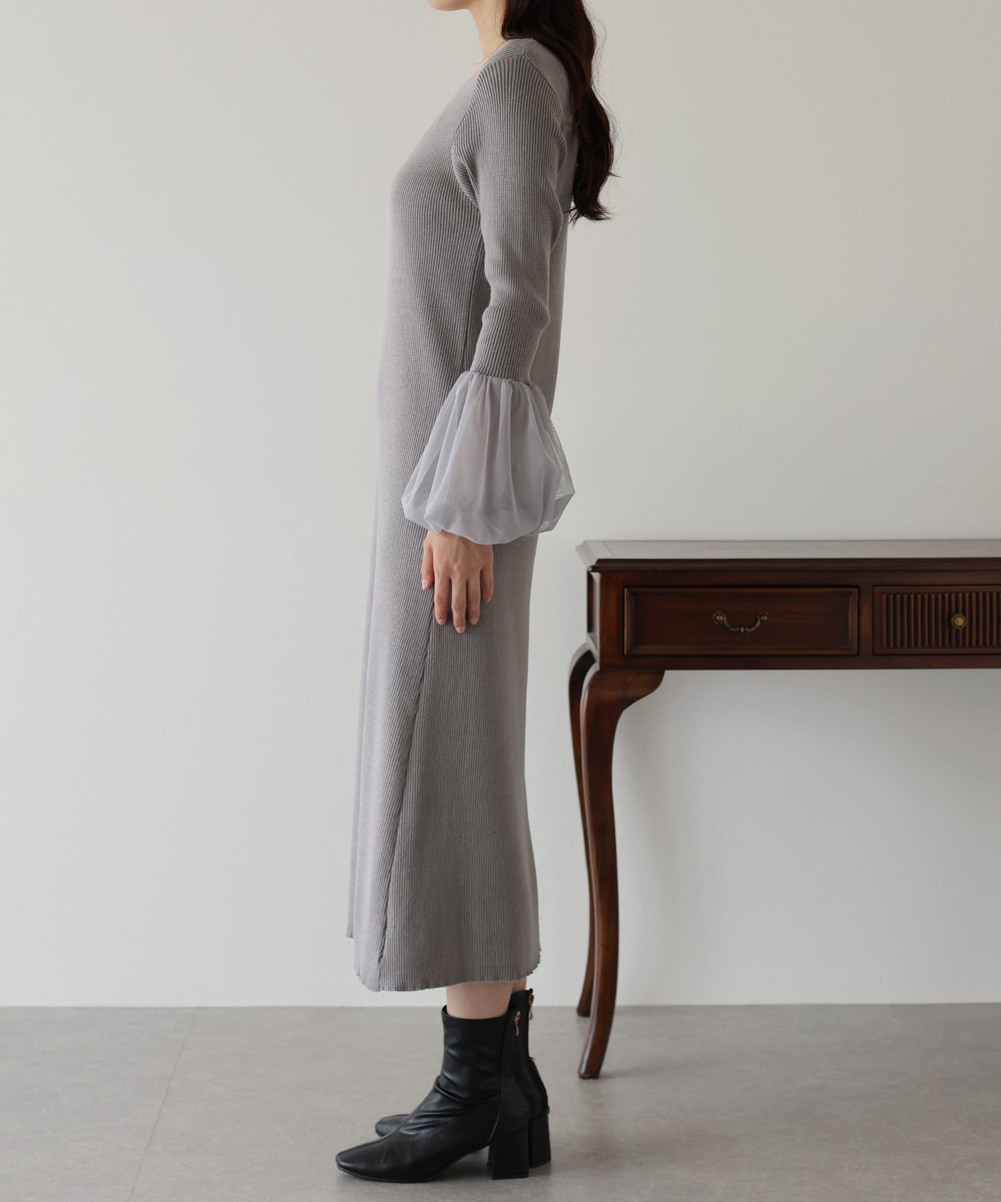 【SALE】チュールカフスニットワンピース