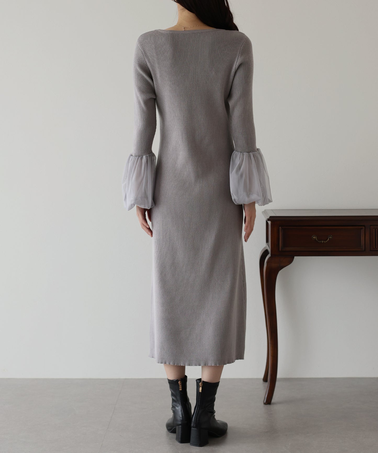 【SALE】チュールカフスニットワンピース