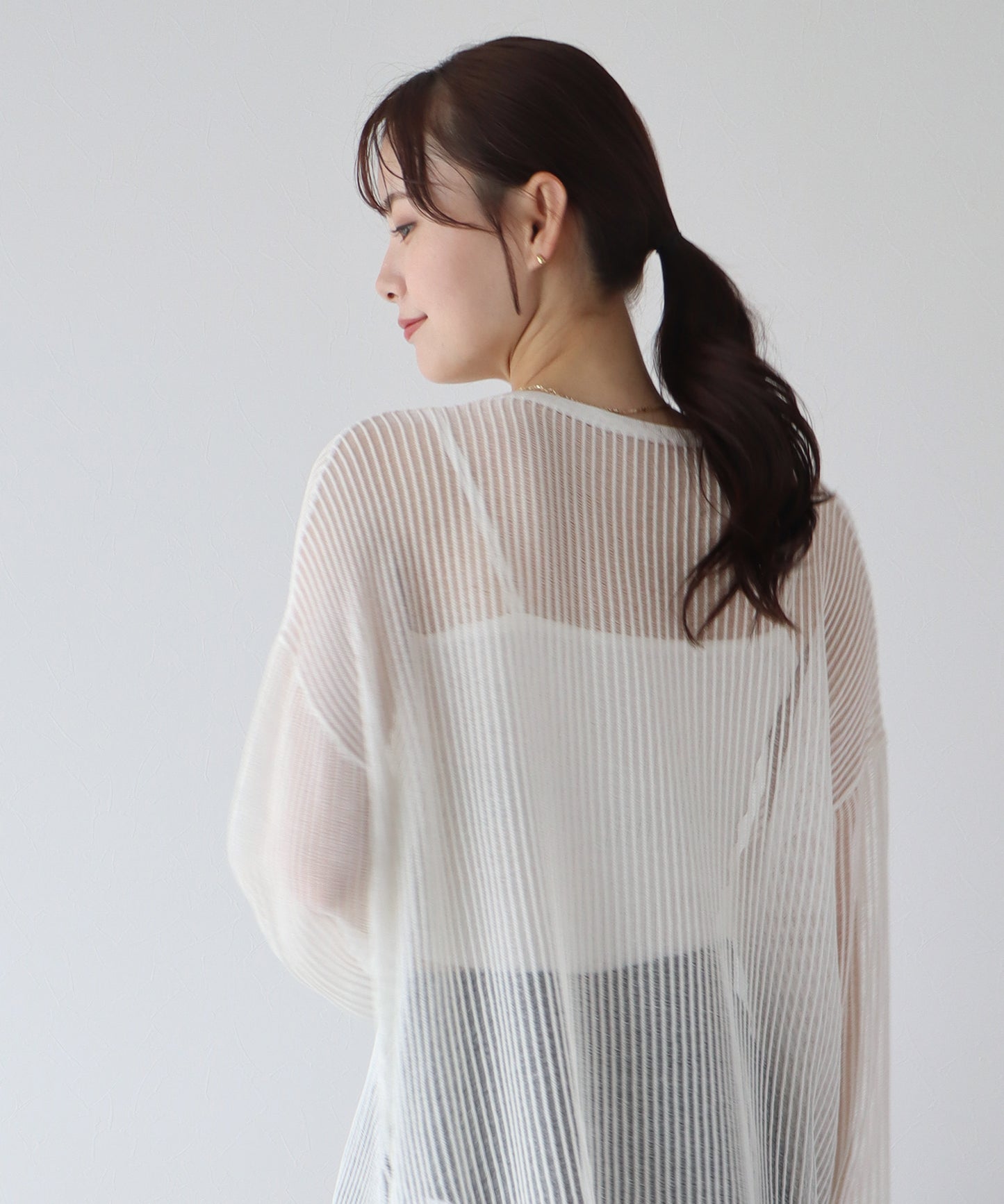 스트라이프 메쉬 가디건
