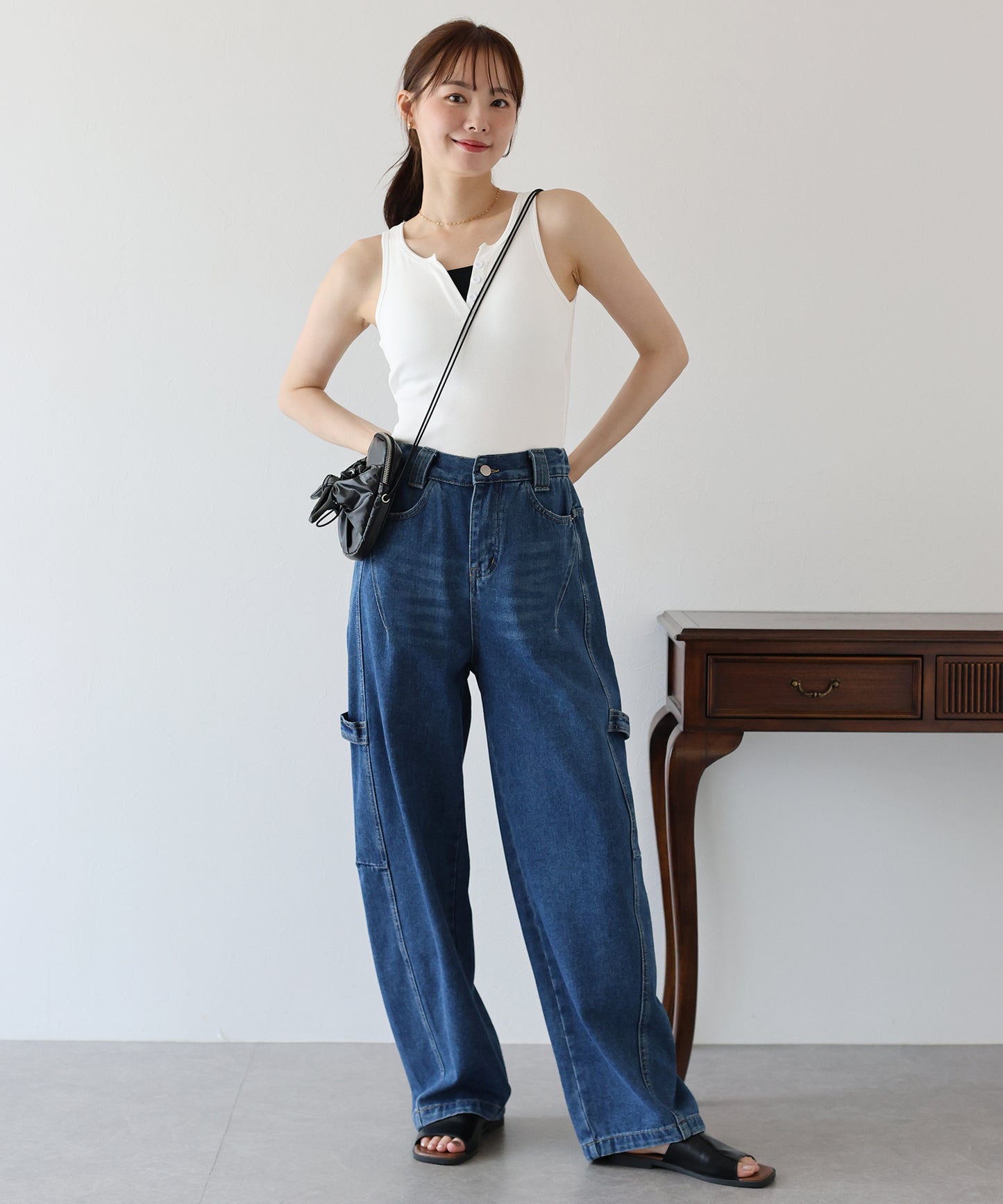 【TIME SALE】カップ付ヘンリーネックタンクトップ【ネコポス】