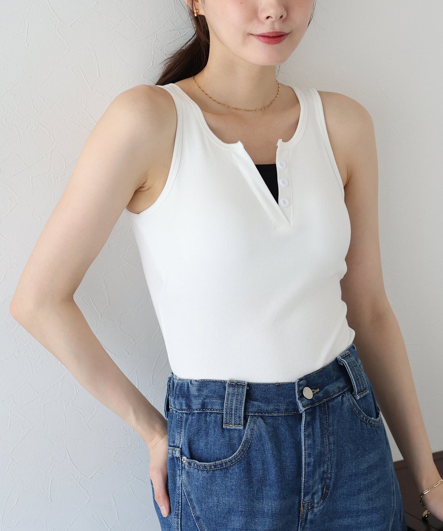 【TIME SALE】カップ付ヘンリーネックタンクトップ【ネコポス】
