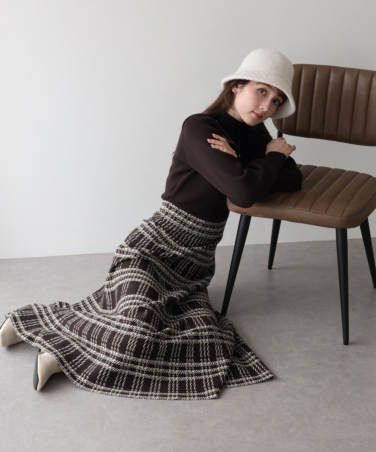 【TIME SALE】選べる2丈・チェックジャガードニットワンピース
