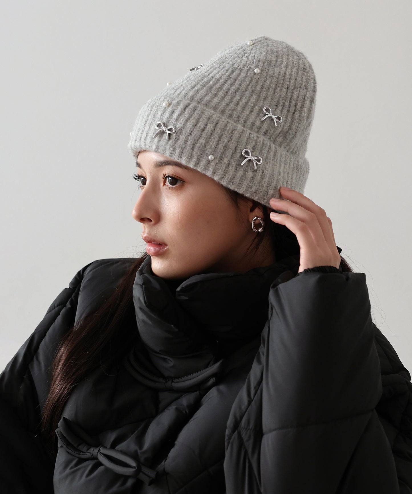 【SALE】パールリボンニット帽