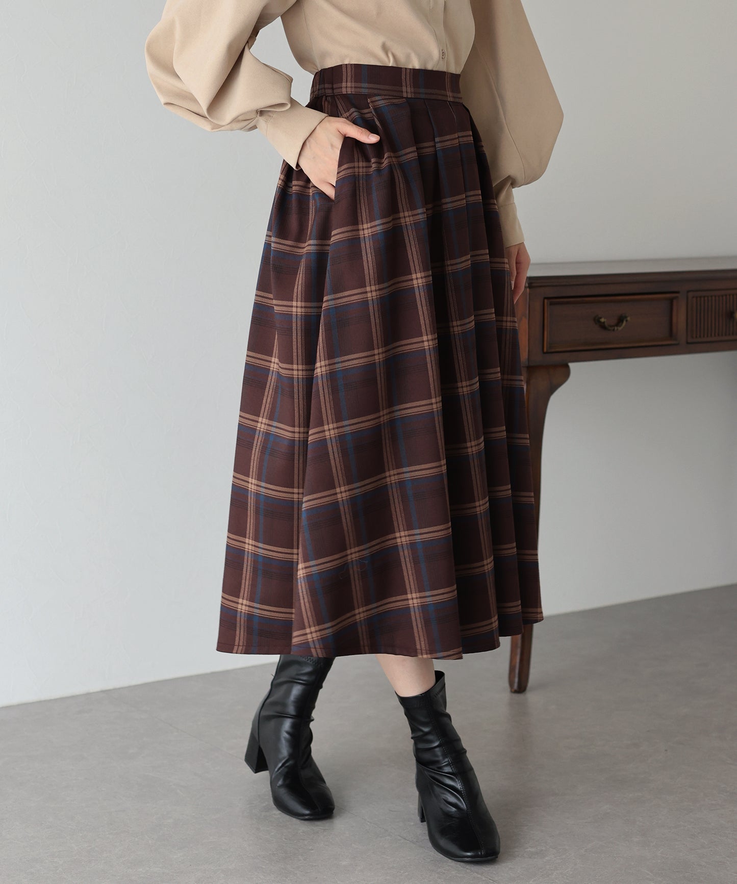 【SALE】丈が選べるチェックロングスカート