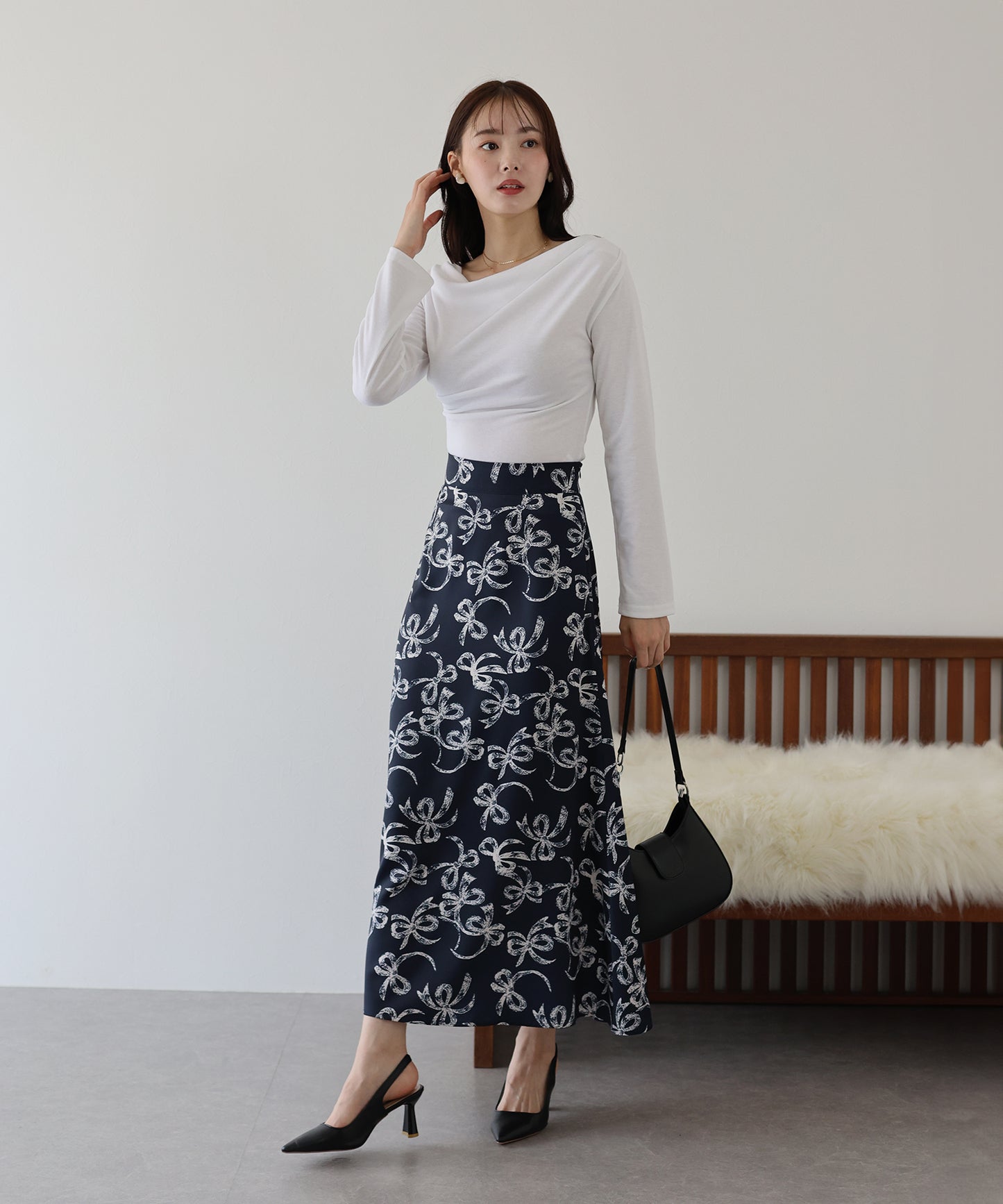 【SALE】リボンプリントマーメイドスカート