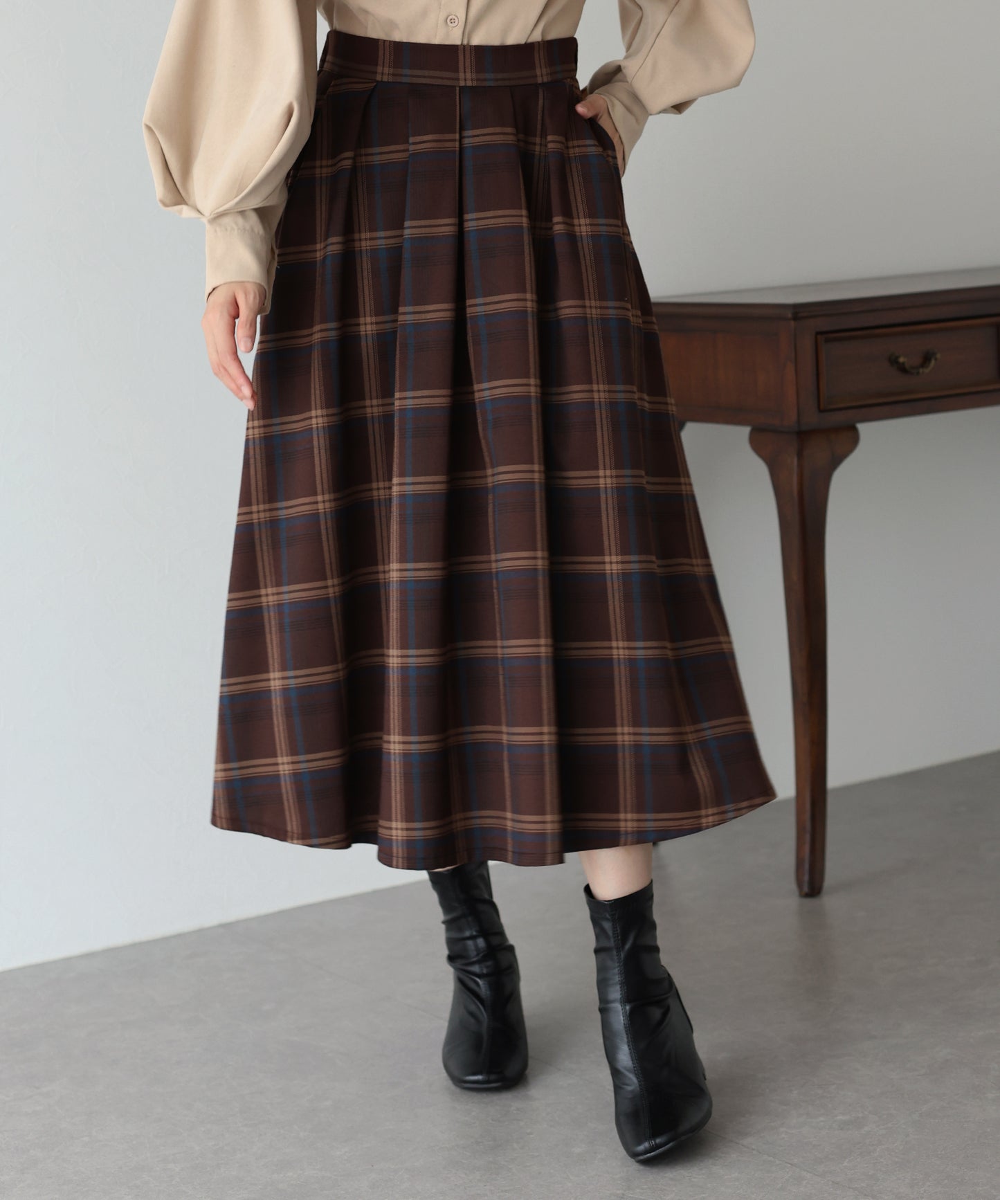 【SALE】丈が選べるチェックロングスカート