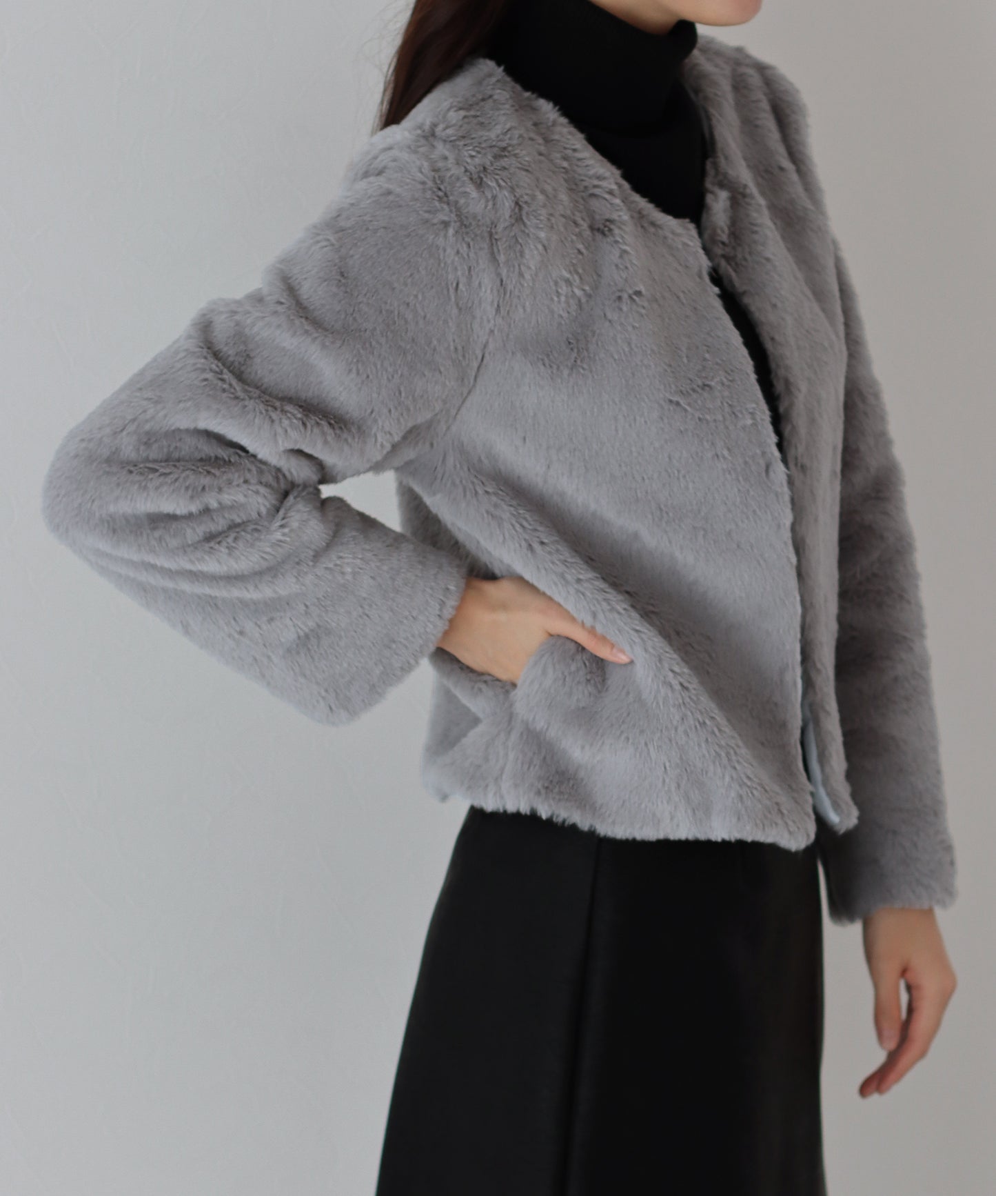 【SALE】ノーカラーファーブルゾン