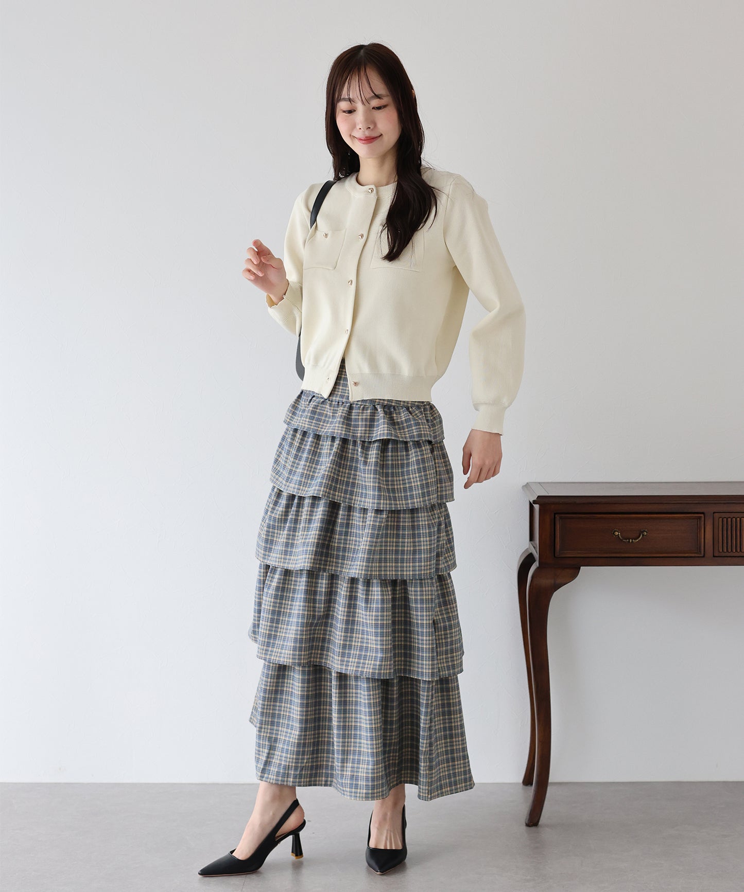 【SALE】チェック柄フリルティアードスカート