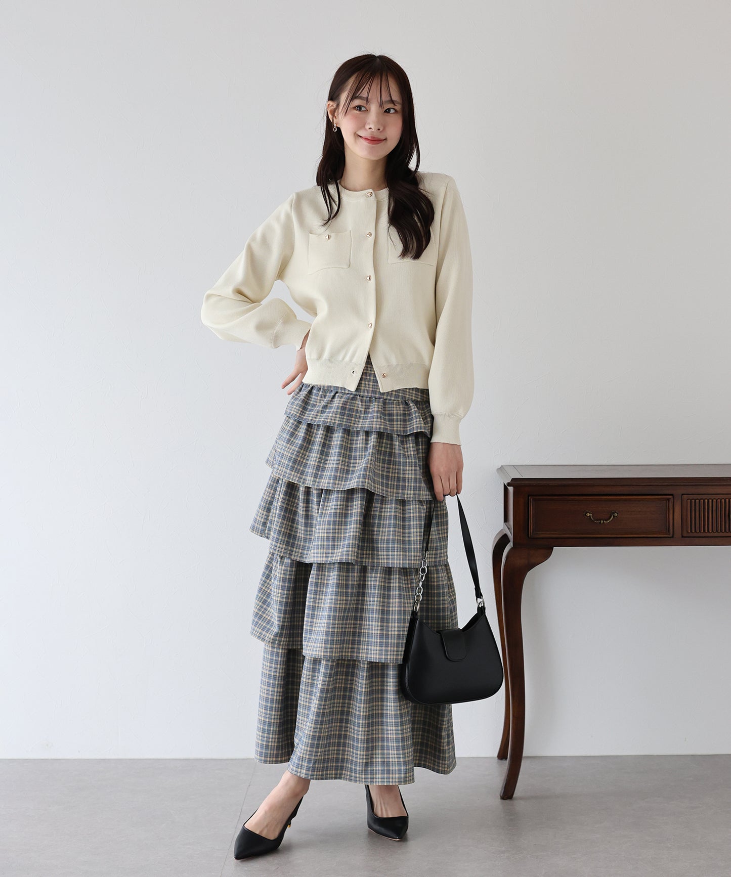 【SALE】チェック柄フリルティアードスカート