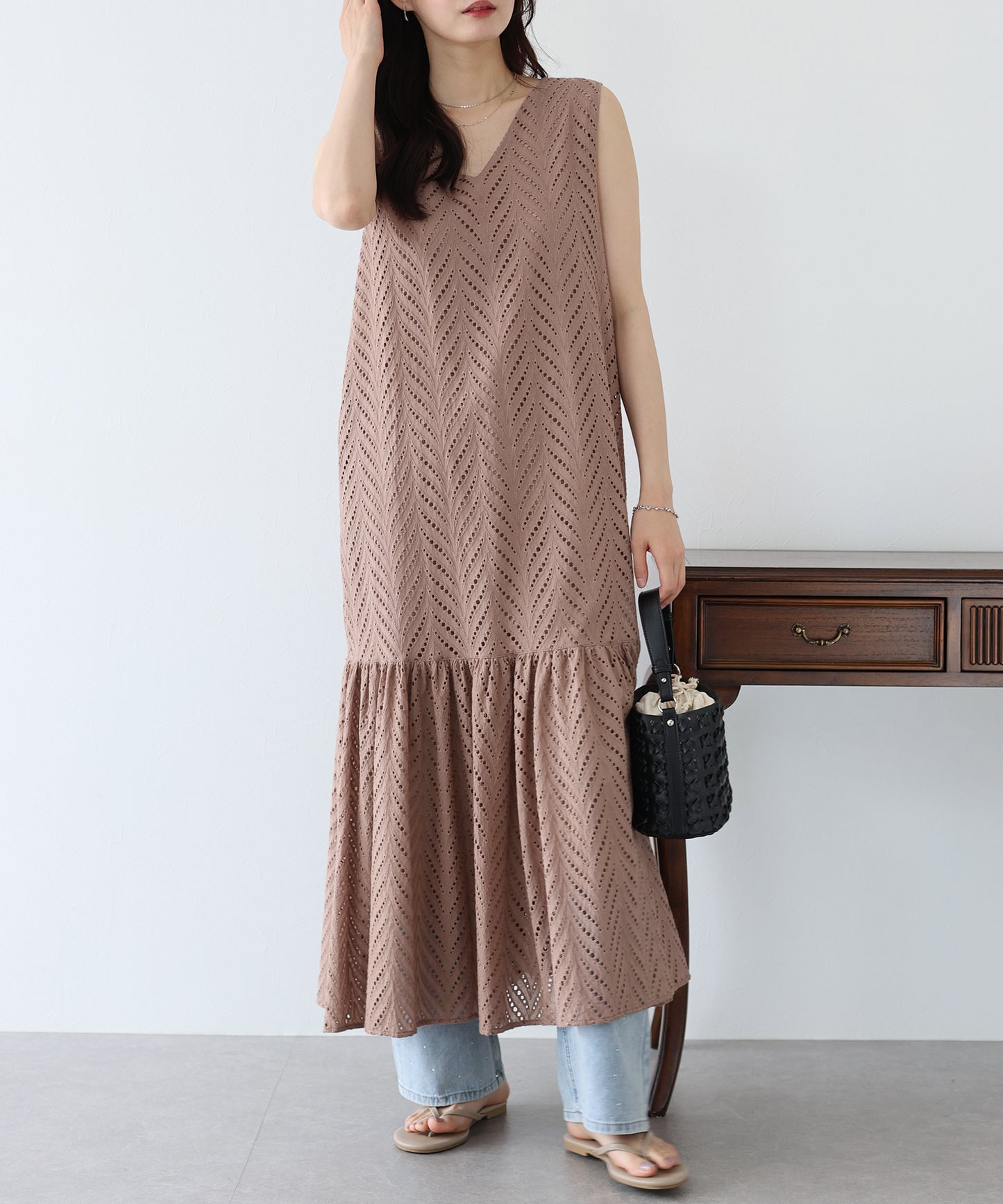 【SALE】コットンレースティアードワンピース