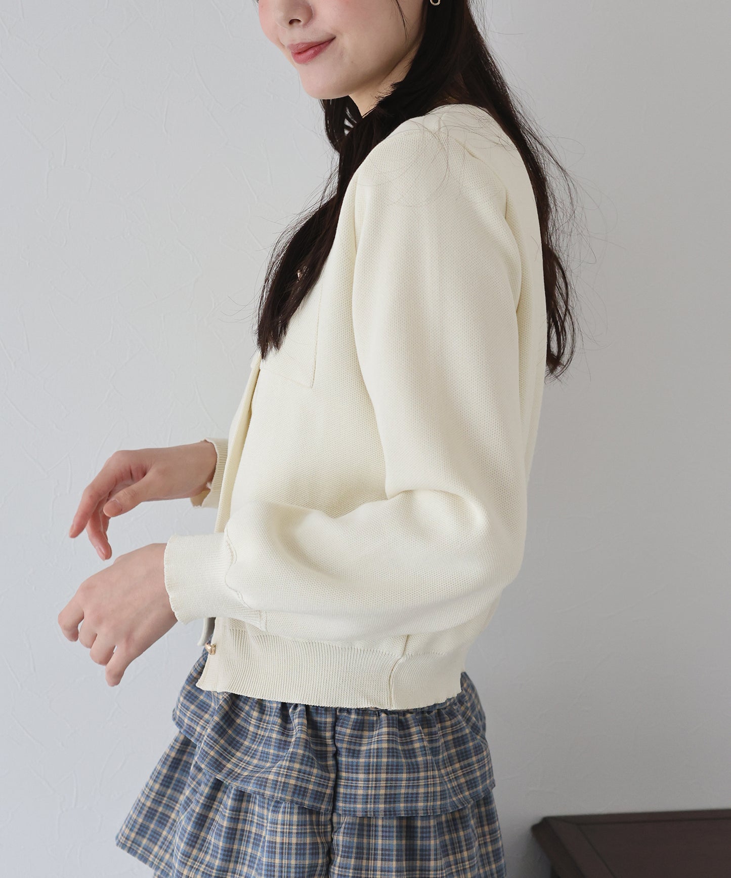 【SALE】ぷっくりハートボタンポリニットカーディガン