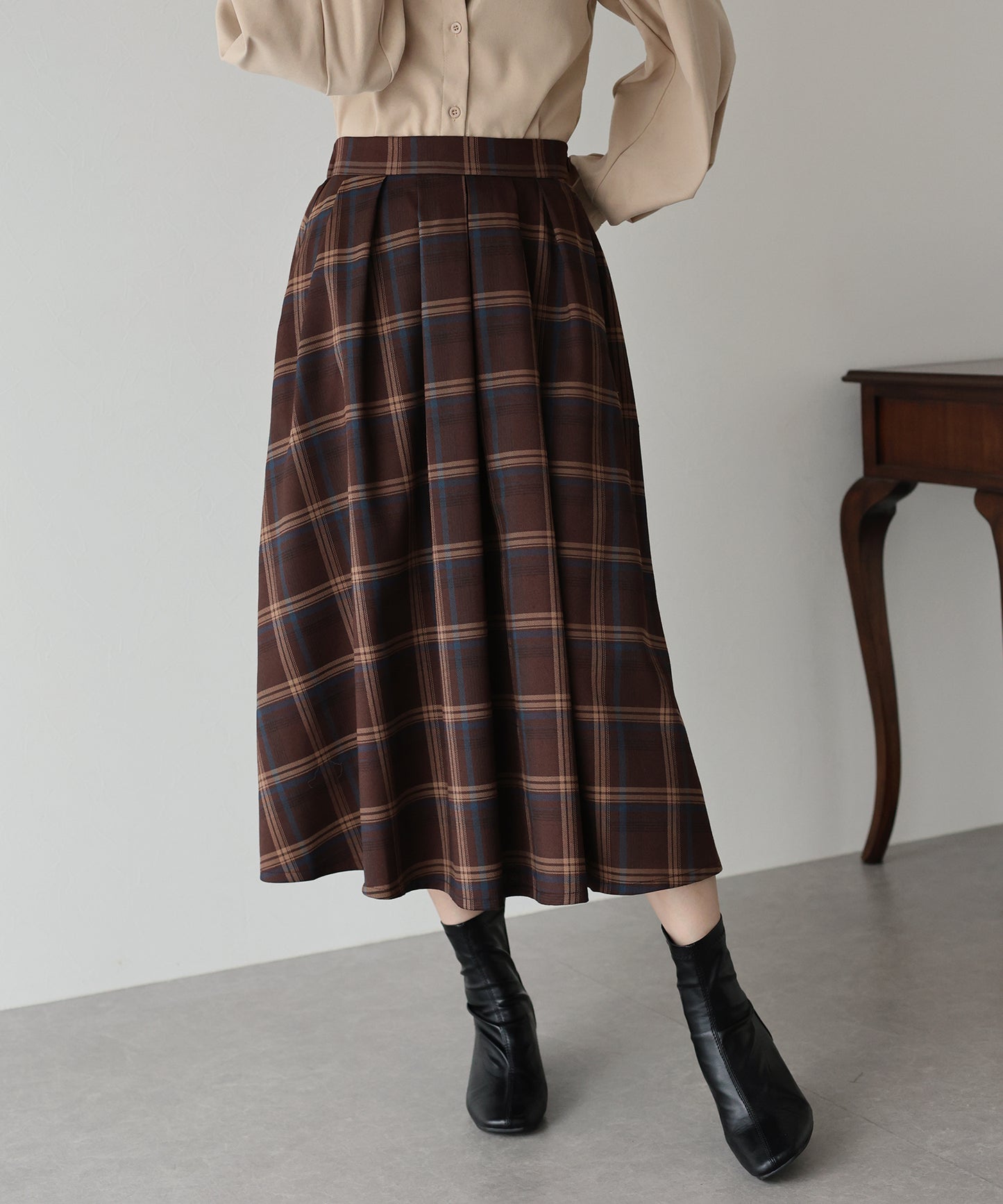 【SALE】丈が選べるチェックロングスカート