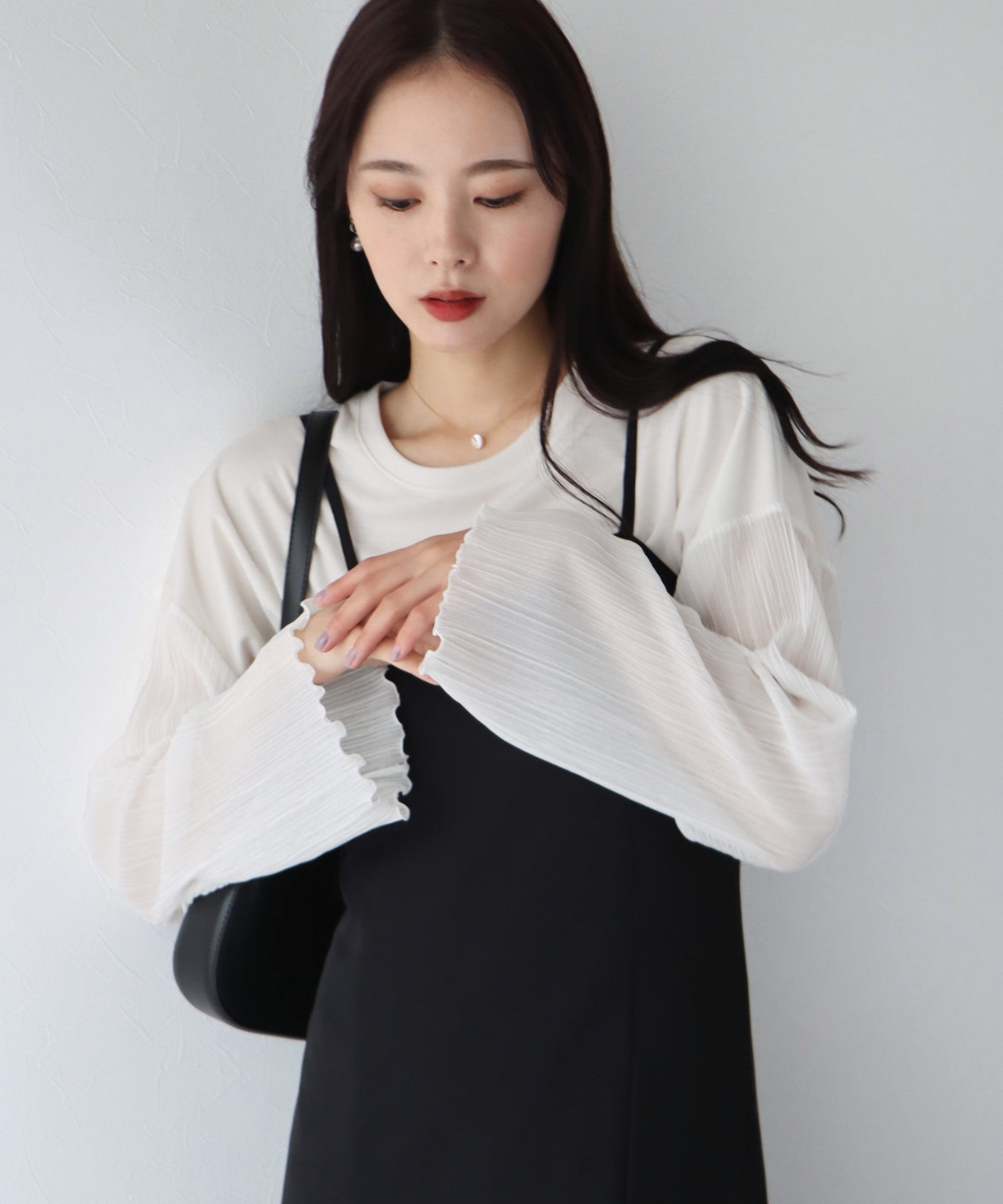 【SALE】袖プリーツ切替トップス【ゆうパケット】