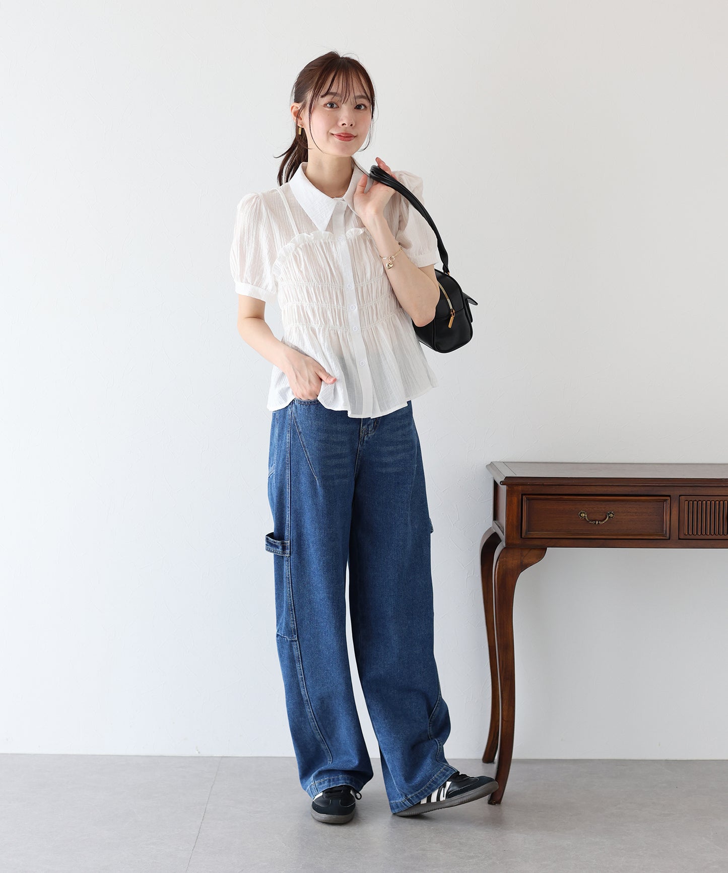 【TIME SALE】シャーリングビスチェレイヤードシアーシャツ【ネコポス】