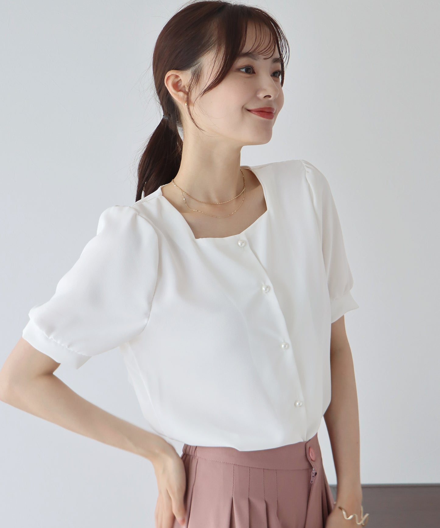 【TIME SALE】パールボタンブラウス【ネコポス】