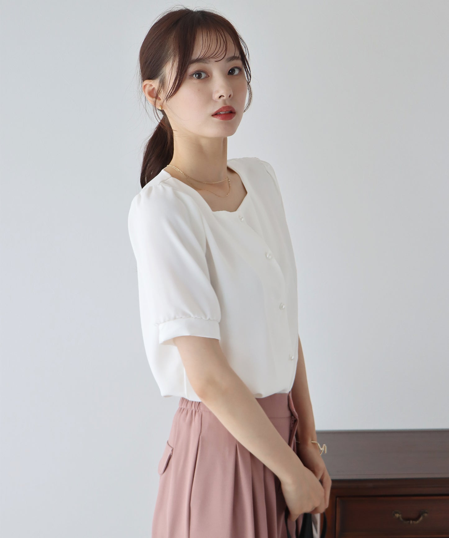 【TIME SALE】パールボタンブラウス【ネコポス】