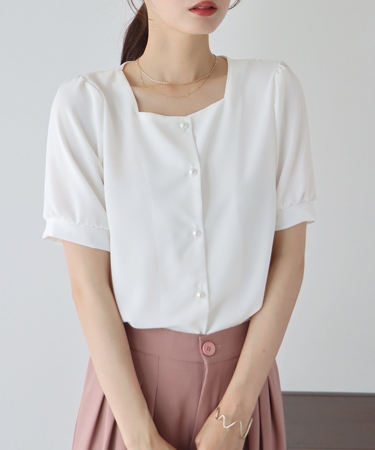 【TIME SALE】パールボタンブラウス【ネコポス】