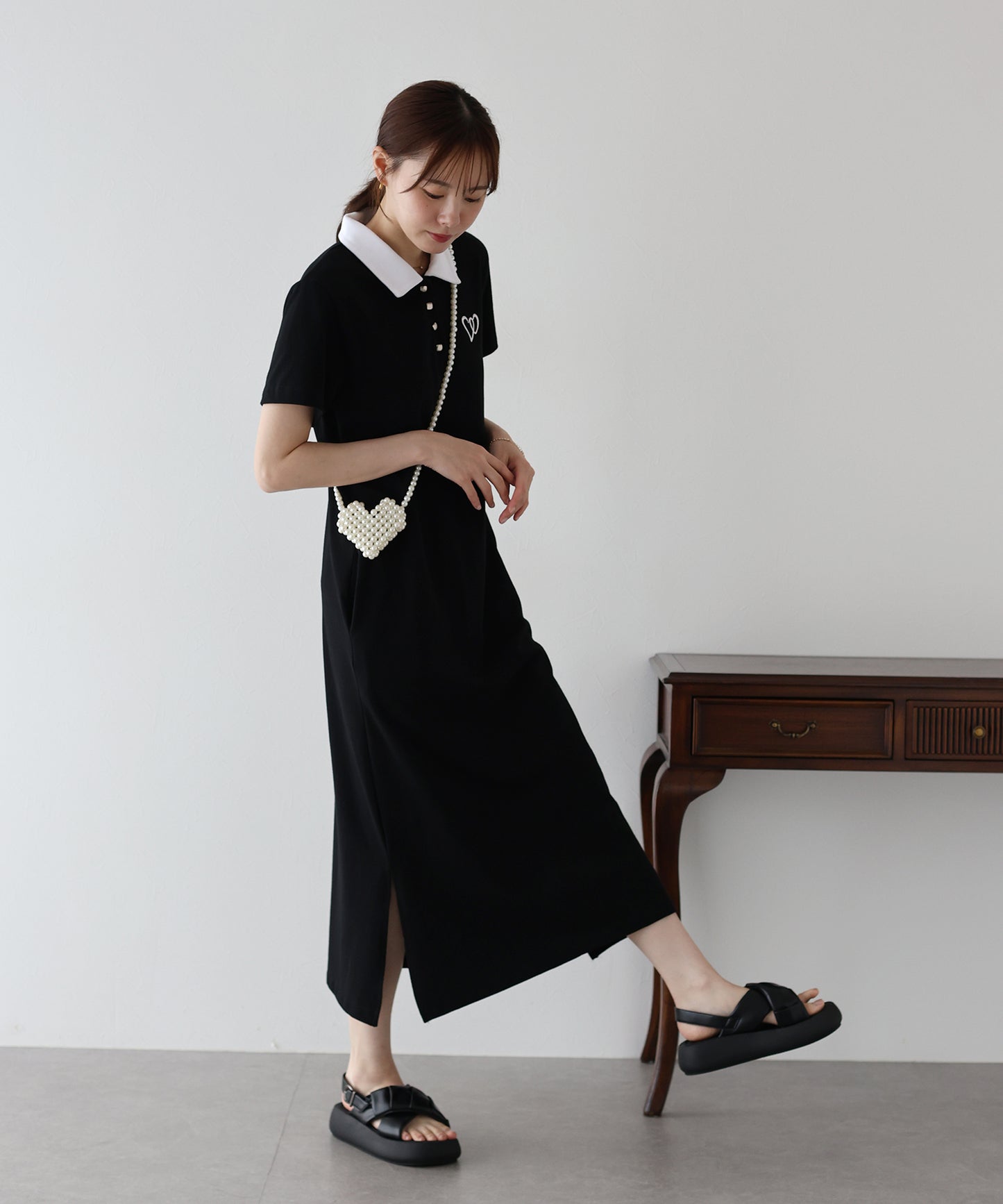 【TIME SALE】ハート刺繍ポロシャツワンピース