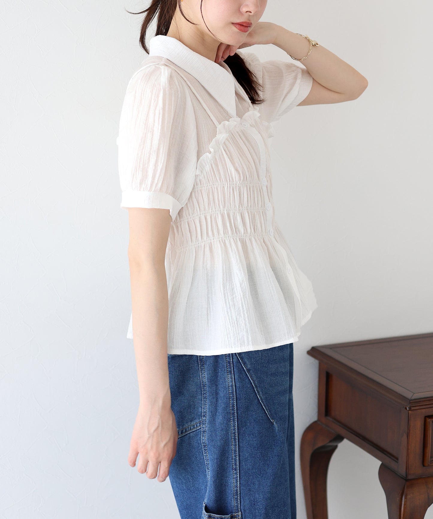 【TIME SALE】シャーリングビスチェレイヤードシアーシャツ【ネコポス】