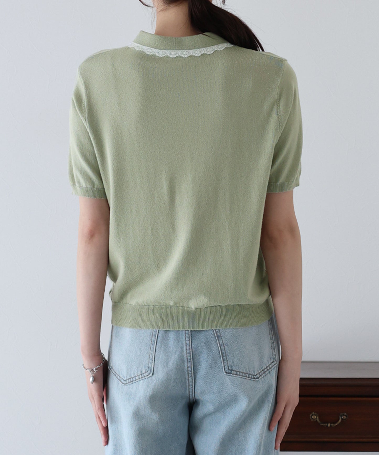 レース襟ニットトップス