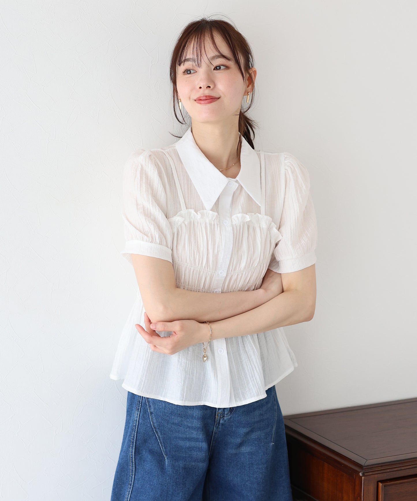 【TIME SALE】シャーリングビスチェレイヤードシアーシャツ【ネコポス】