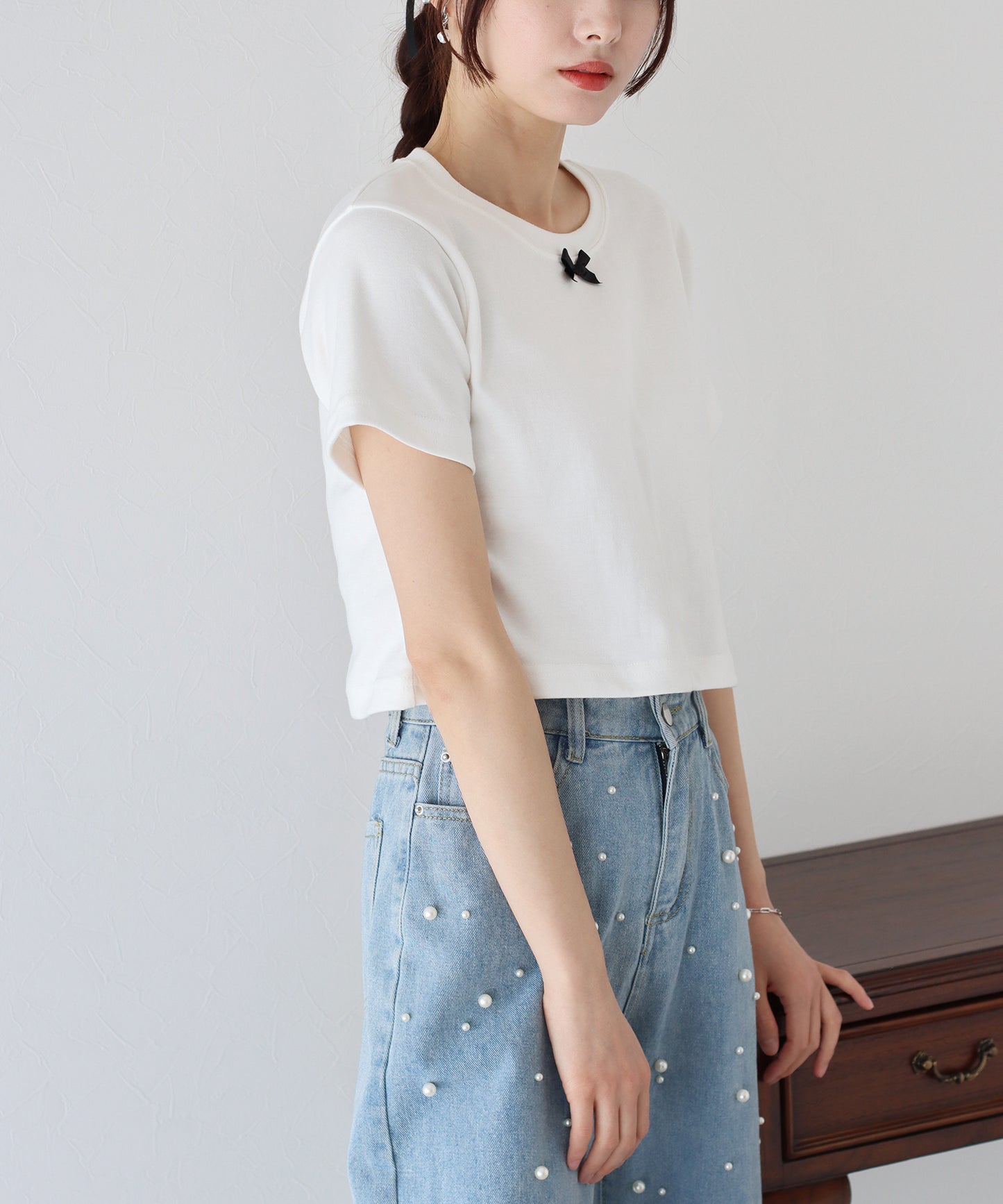 【SALE】プチリボン付きTシャツ【ネコポス】