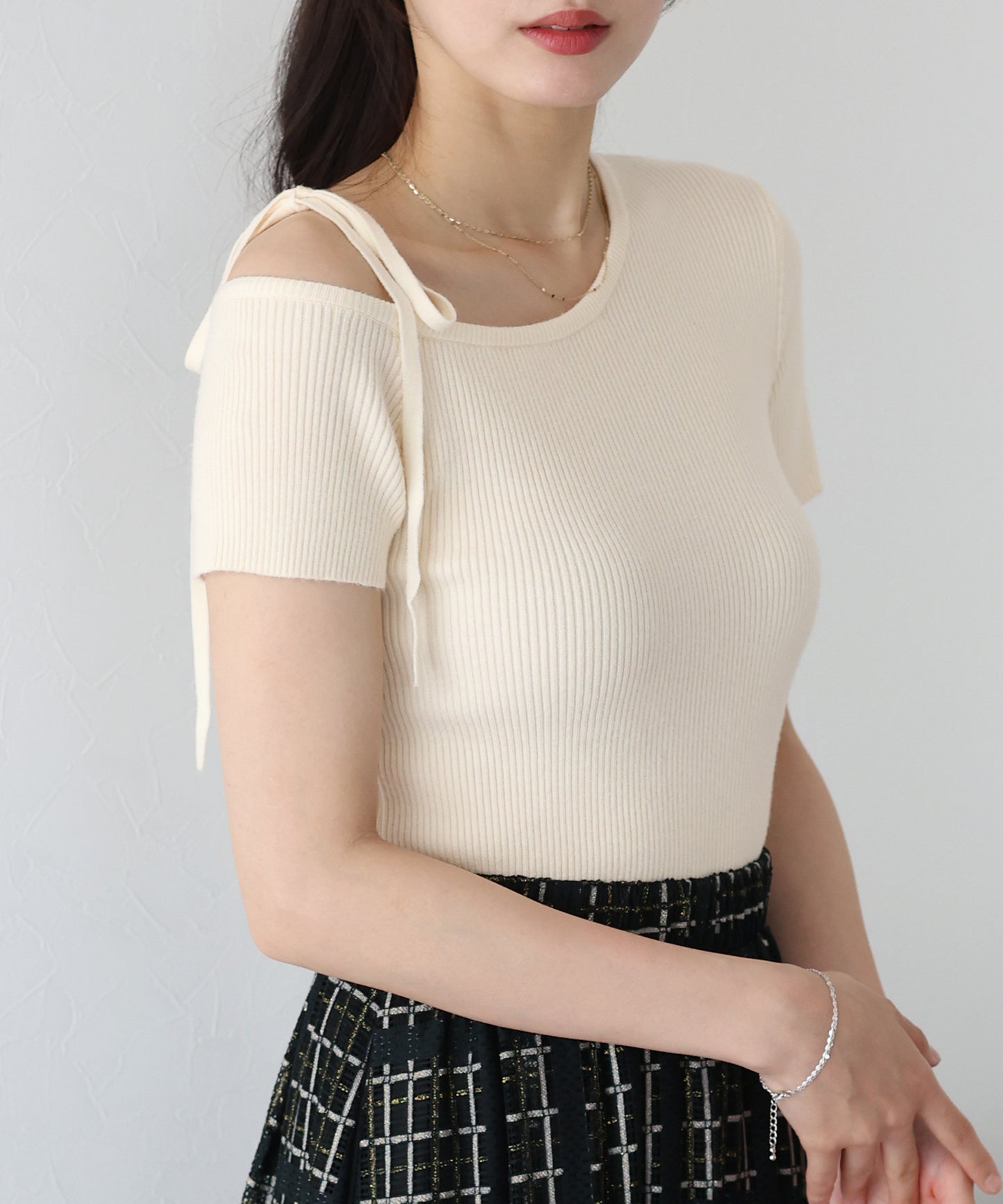【SALE】ワンオフショルダーリボンニット【ネコポス】